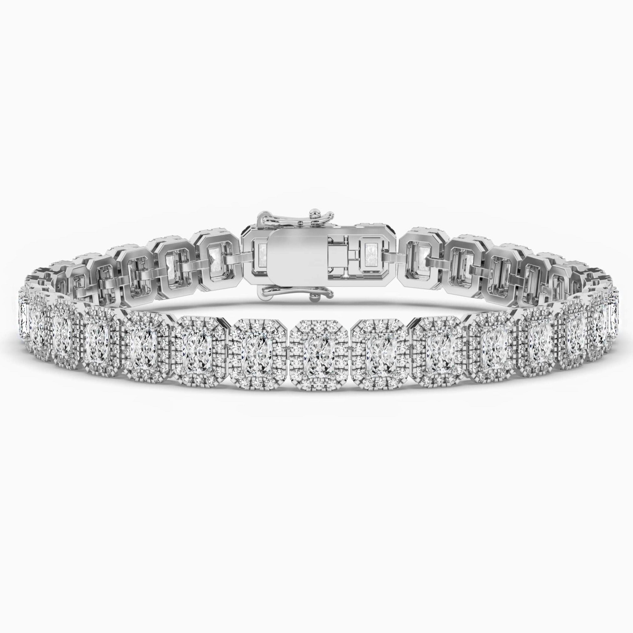 sparkling halo tennis bracelet in white gold