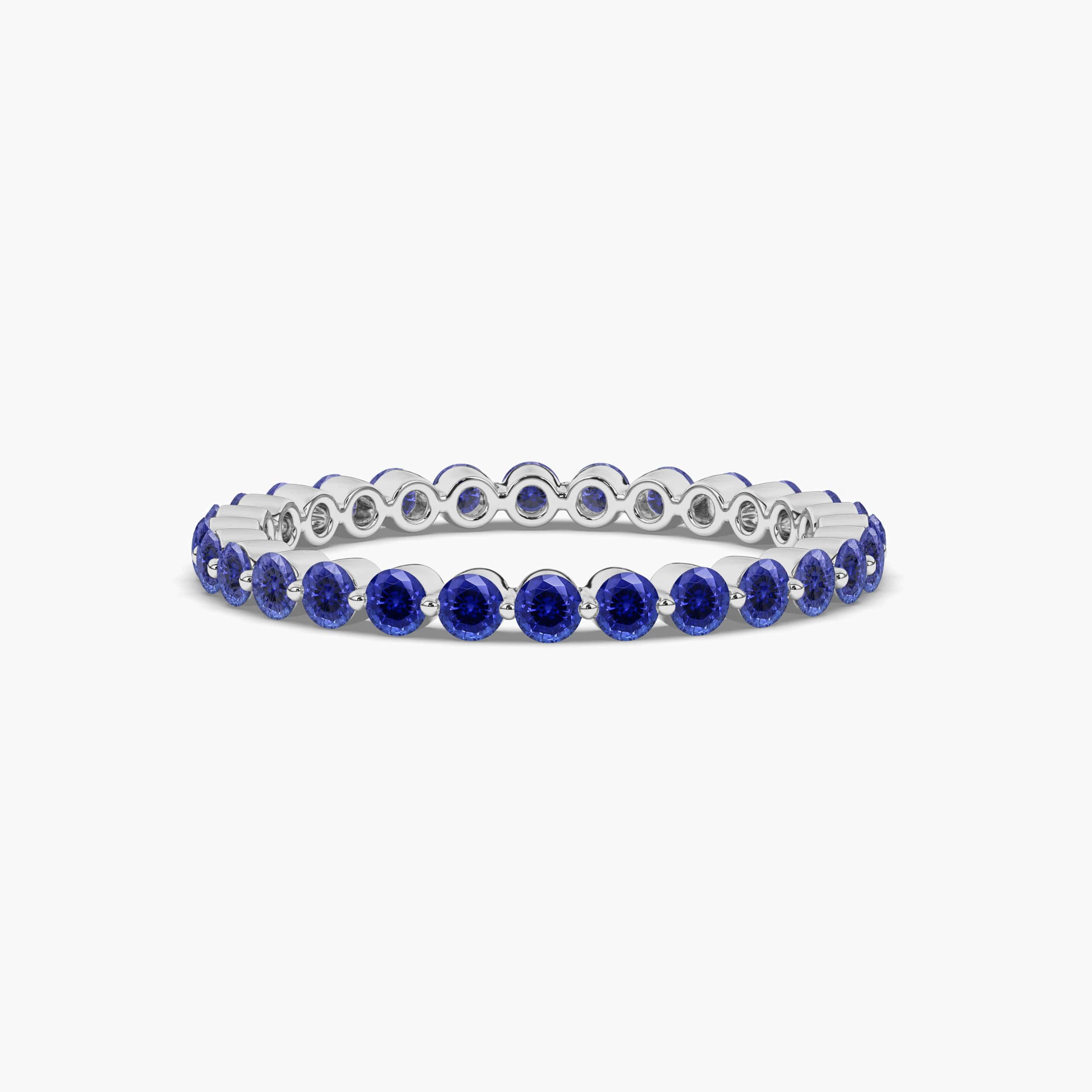 Full Eternity Wedding Band In Round Cut Blue Sapphire Band  In White Gold 
