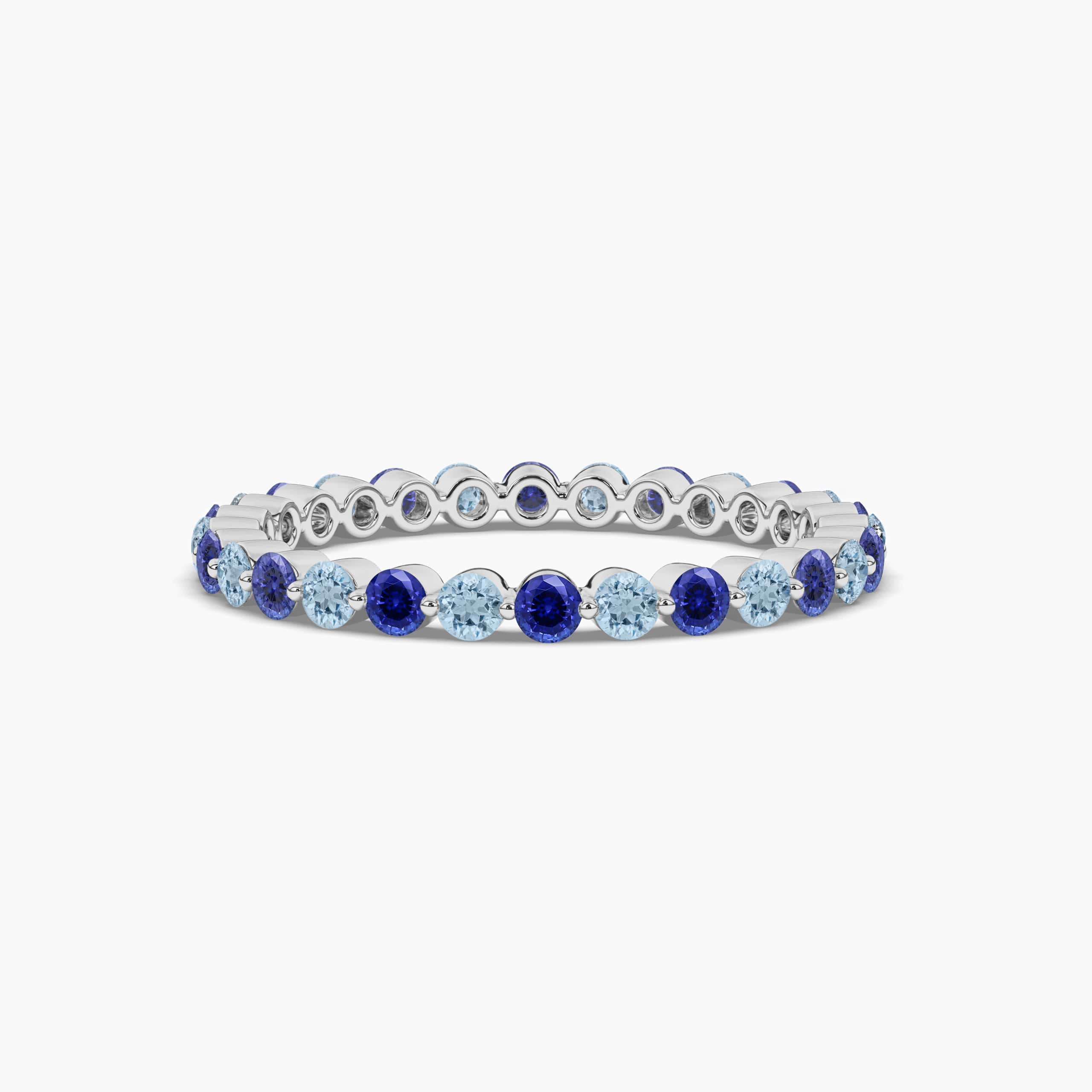 BLUE SAPPHIRE AND AQUAMARINE ETERNITY WEDDING BAND IN WHITE GOLD