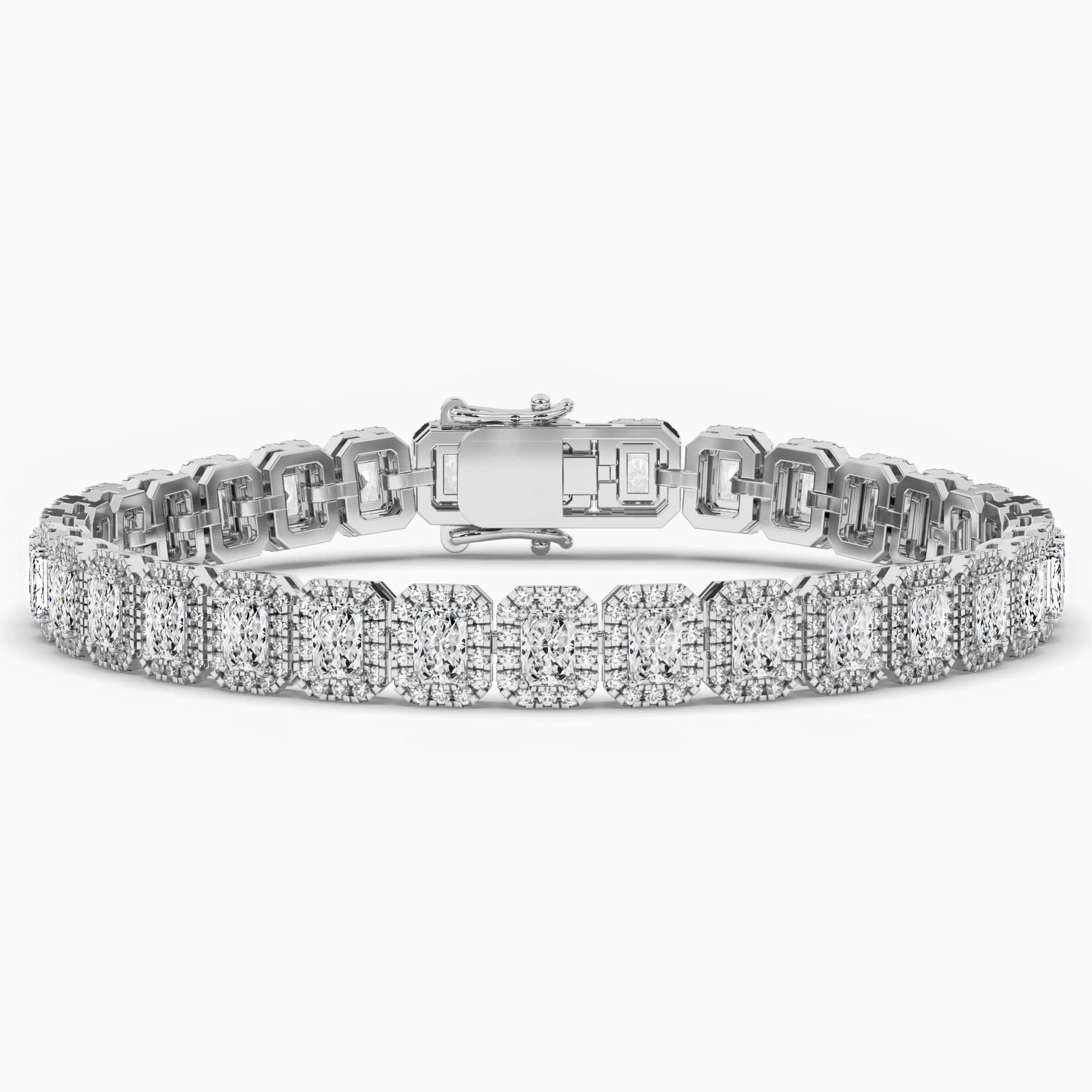 sparkling halo tennis bracelet in white gold