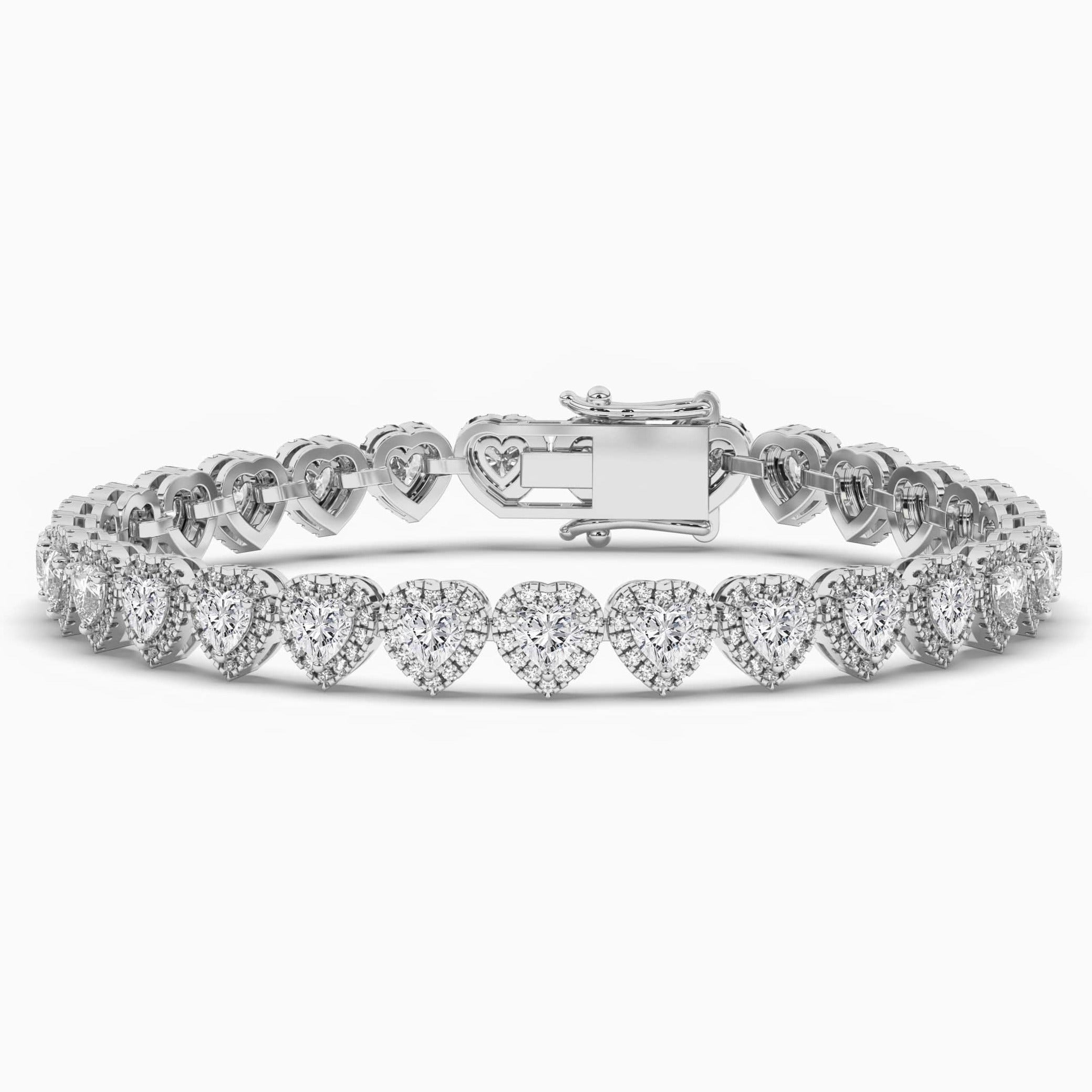 White Gold Heart Shape Diamond Halo Bracelet