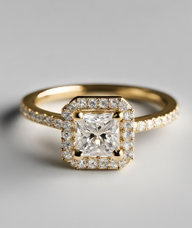 princess shape halo engagement ring