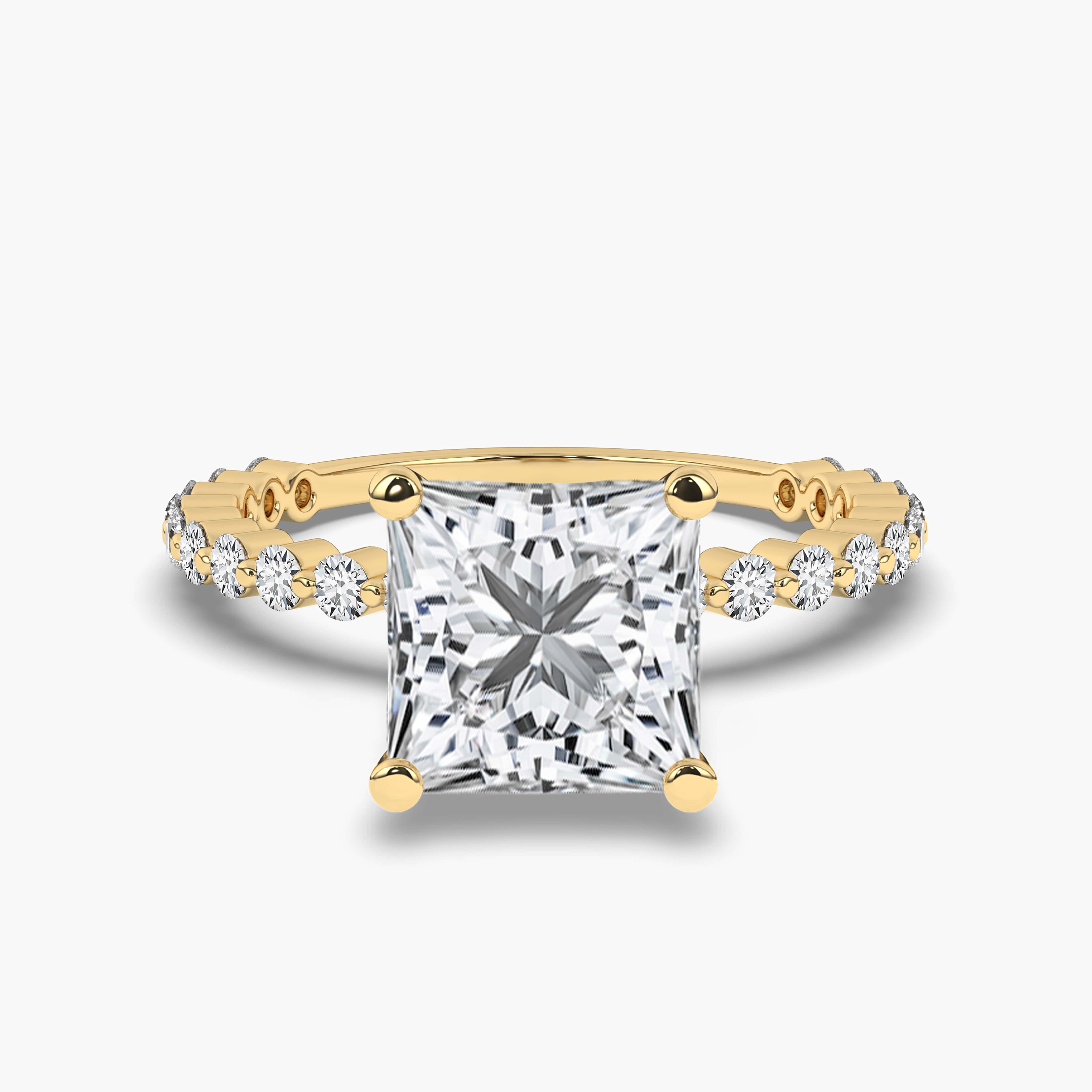 Princess Cut diamond Side Stone Engagement Ring Yellow Gold