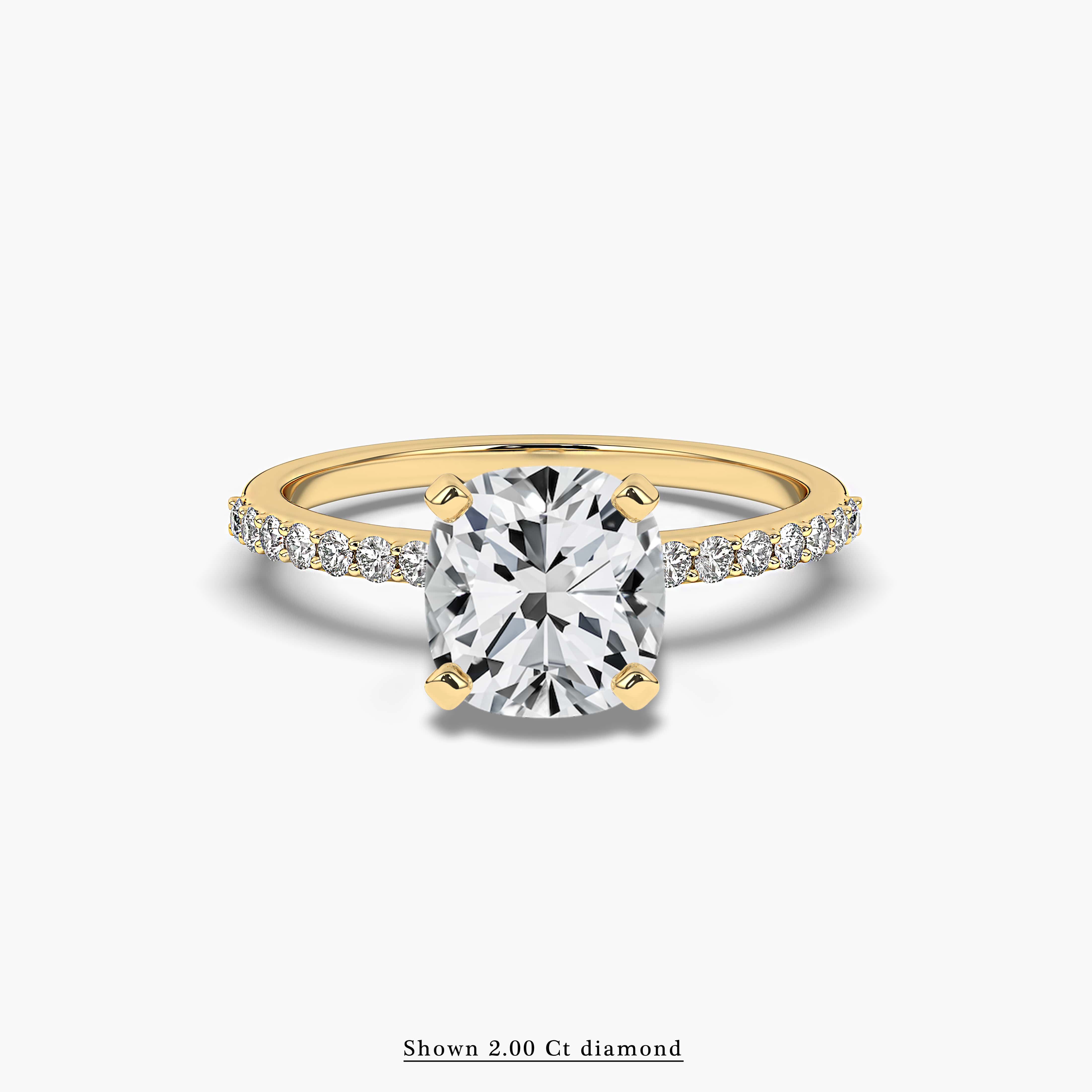 Yellow Gold Cushion Cut Classic Pave Engagement Ring