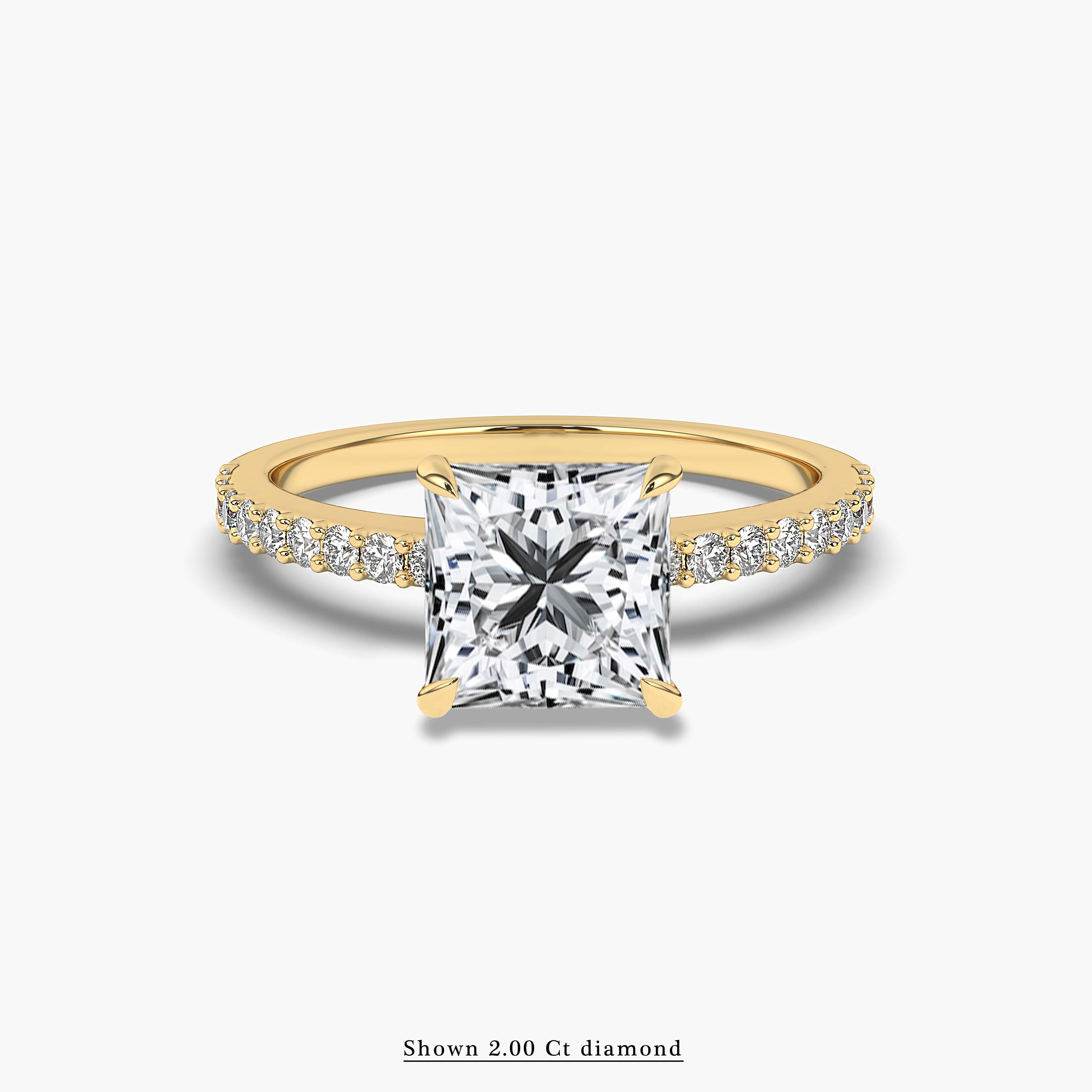 princess shape pave band engagement ring in Yellow gold