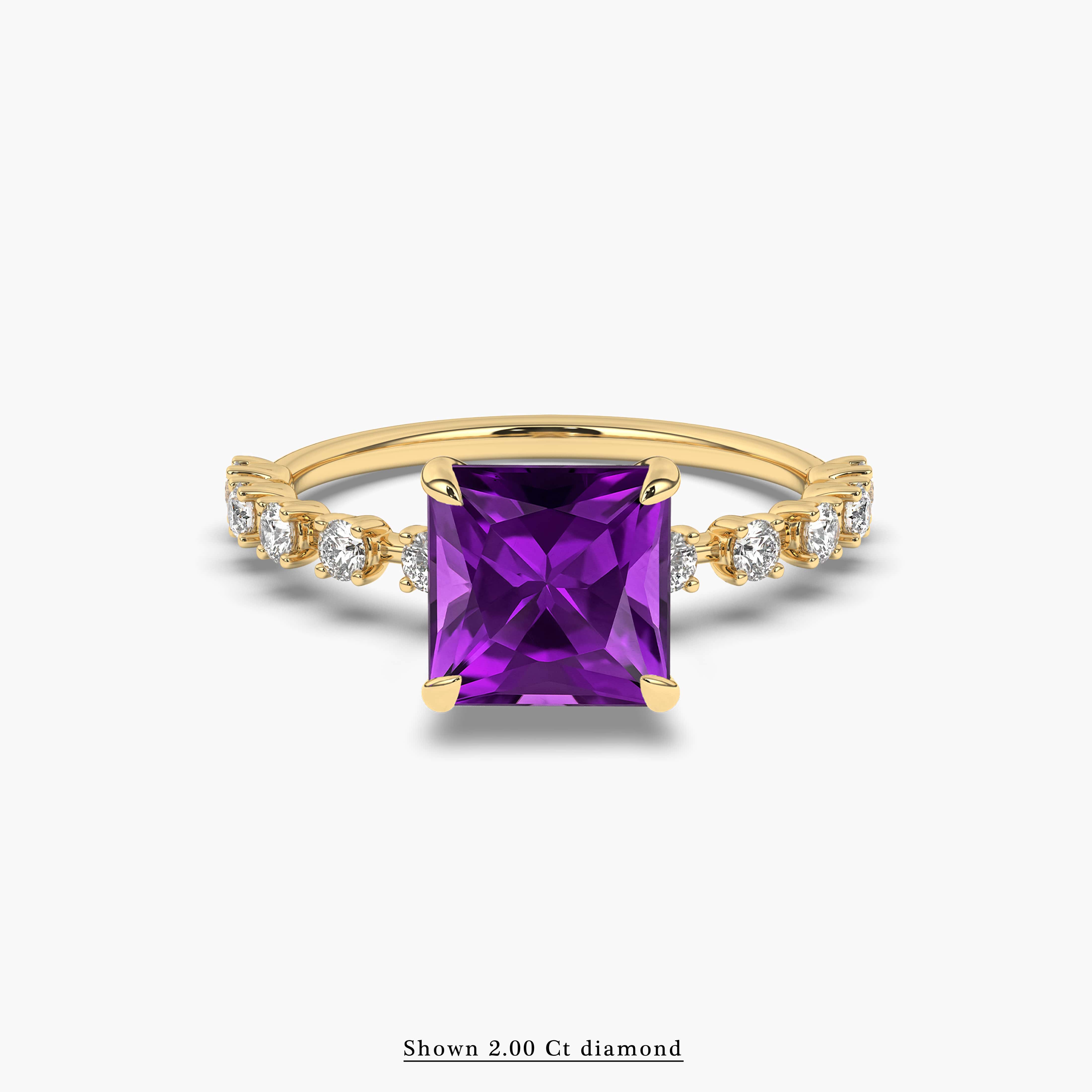 Lab amethsyt Sparkling Princess ring in Yellow Gold