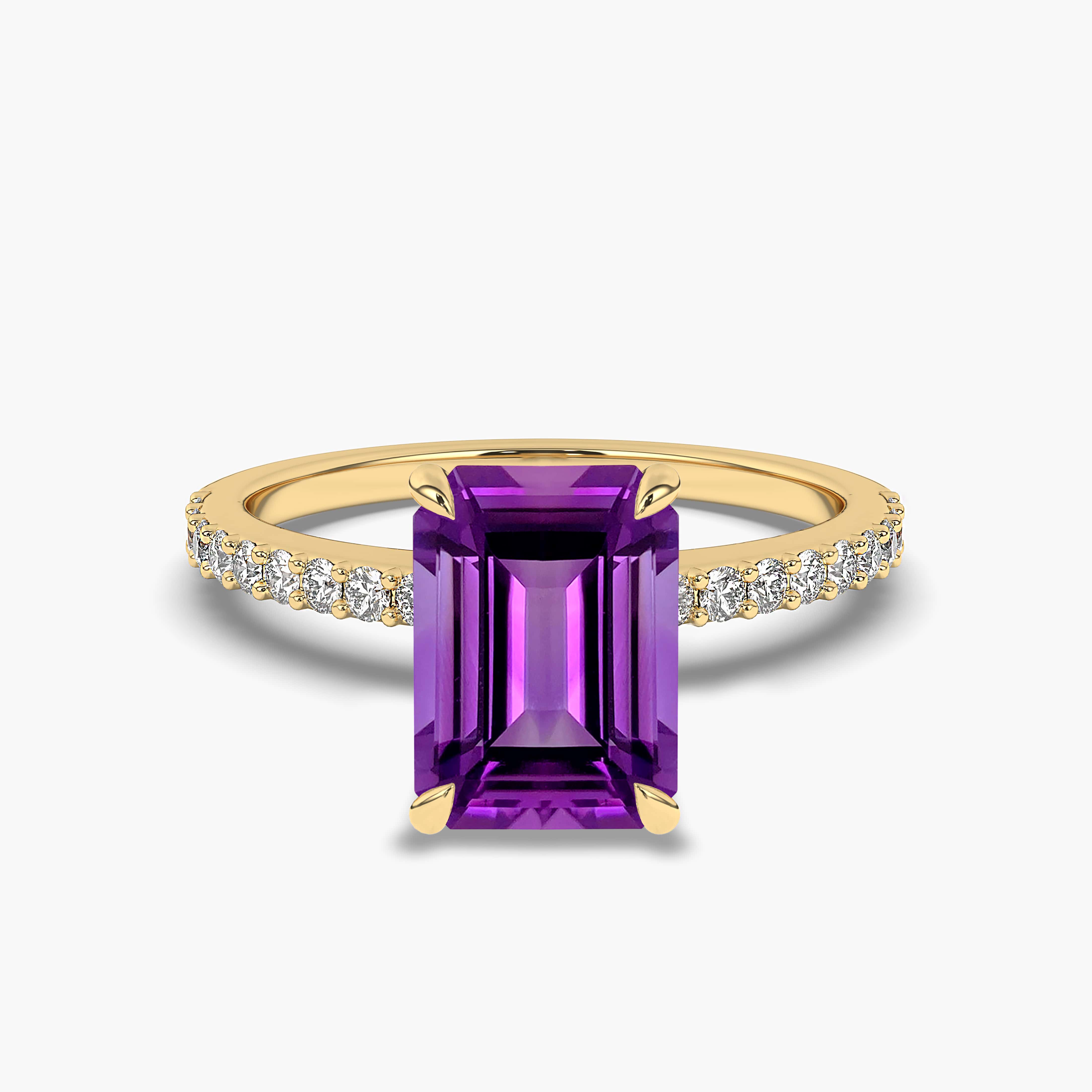 Emerald Cut Ametrine Ring in Yellow Gold With Side Stones