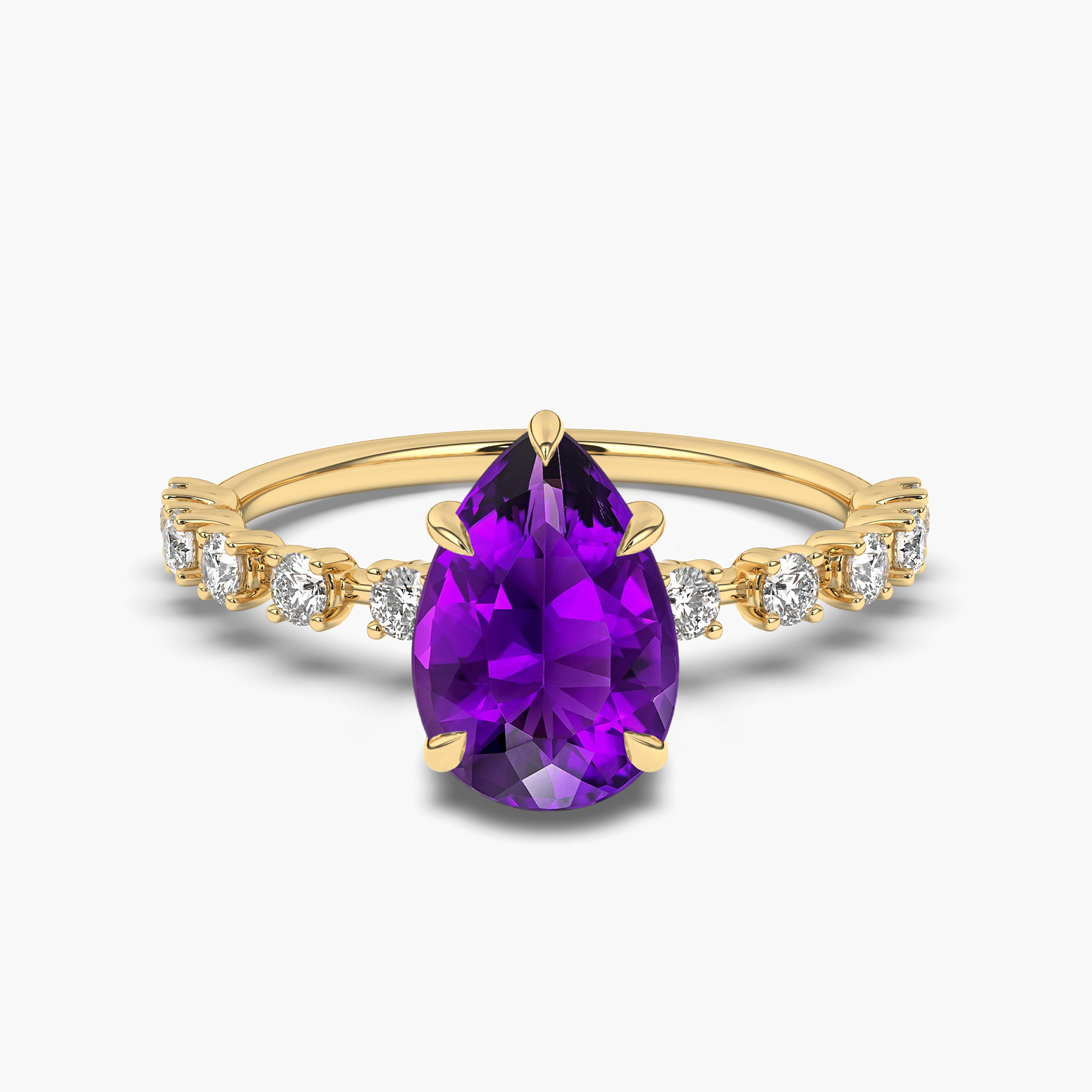 Amethyst Pear and Diamond Yellow Gold Ring 