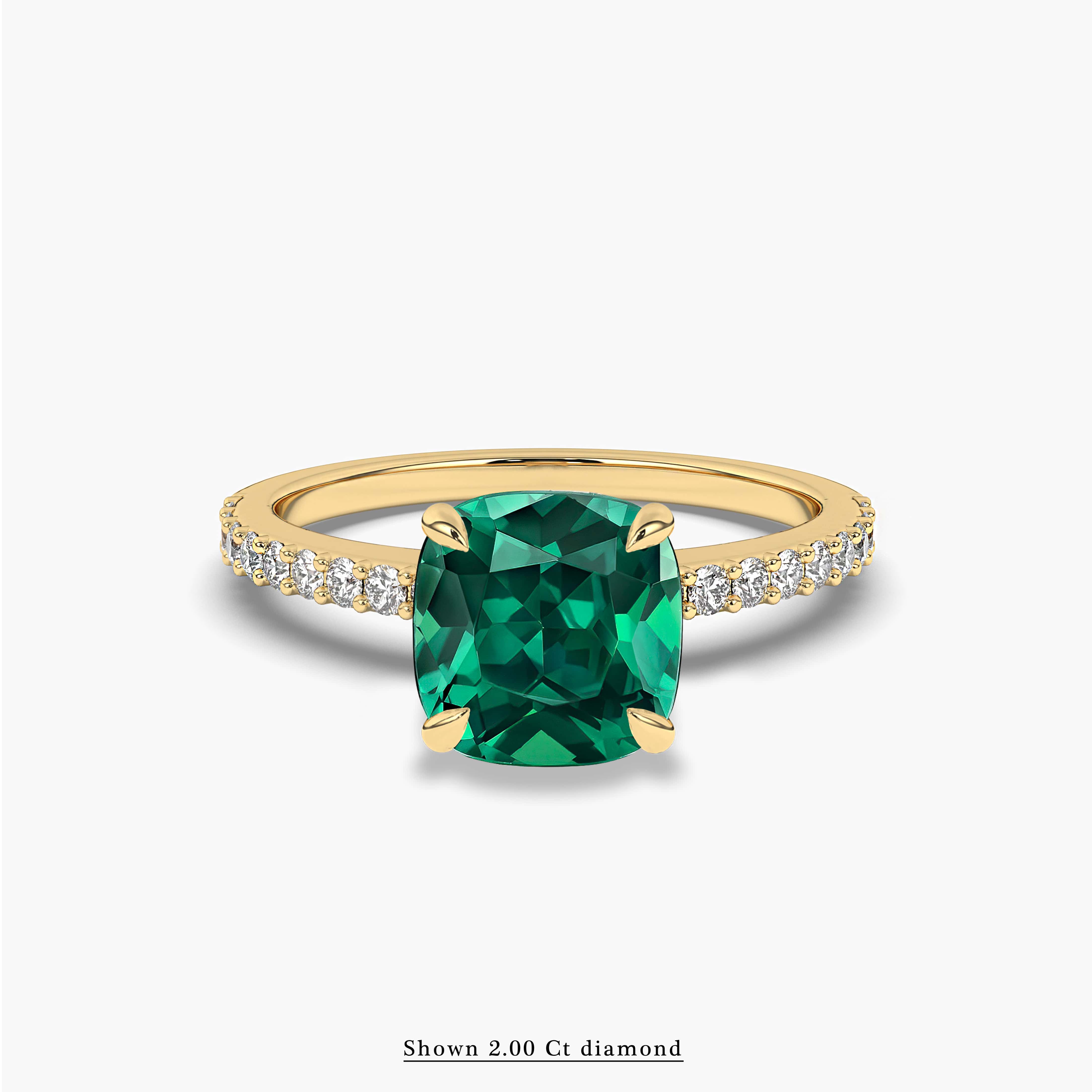 CUSHION CUT EMERALD & DIAMOND ENGAGEMENT RING YELLOW GOLD