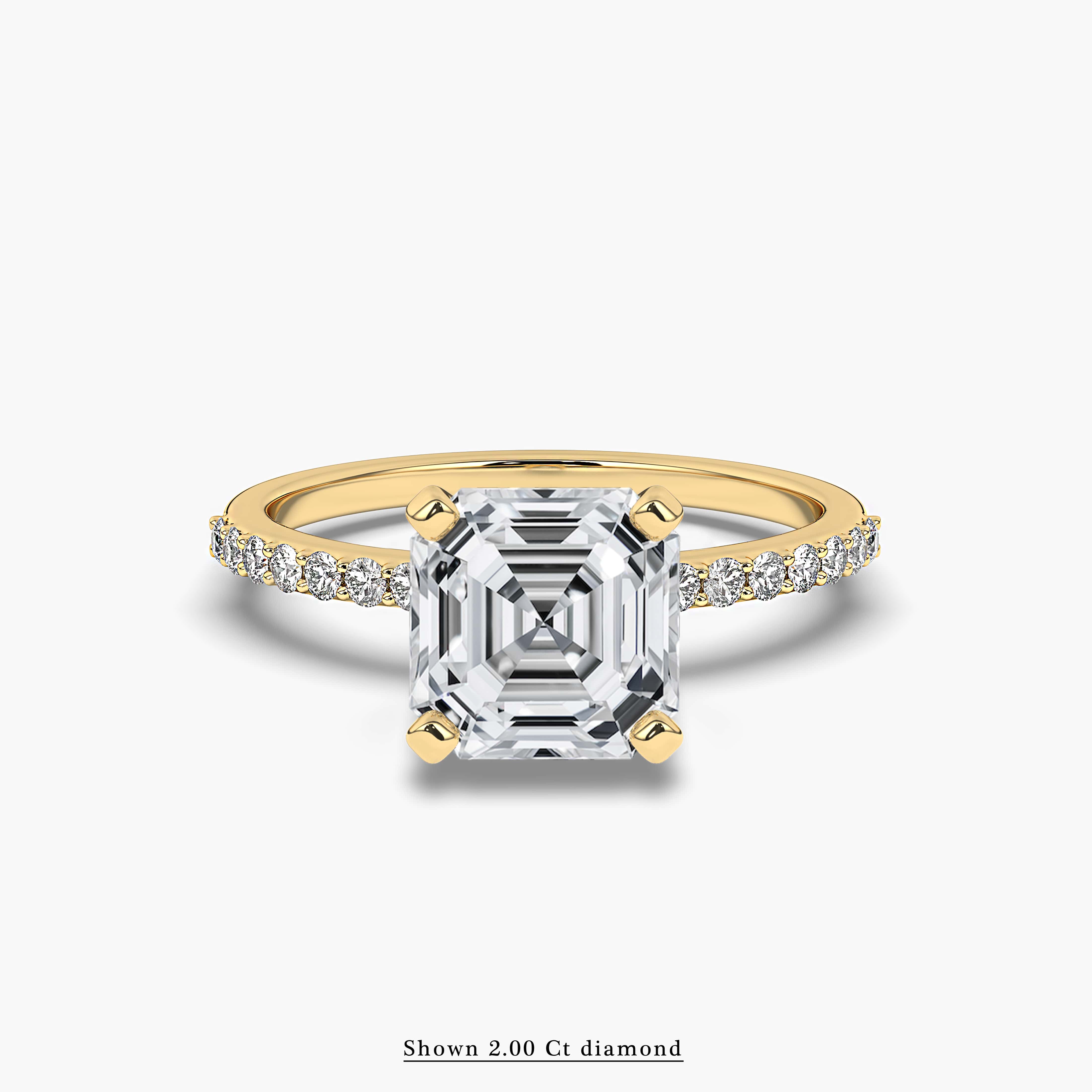 Yellow Gold Asscher Cut Side Stone Engagement Ring