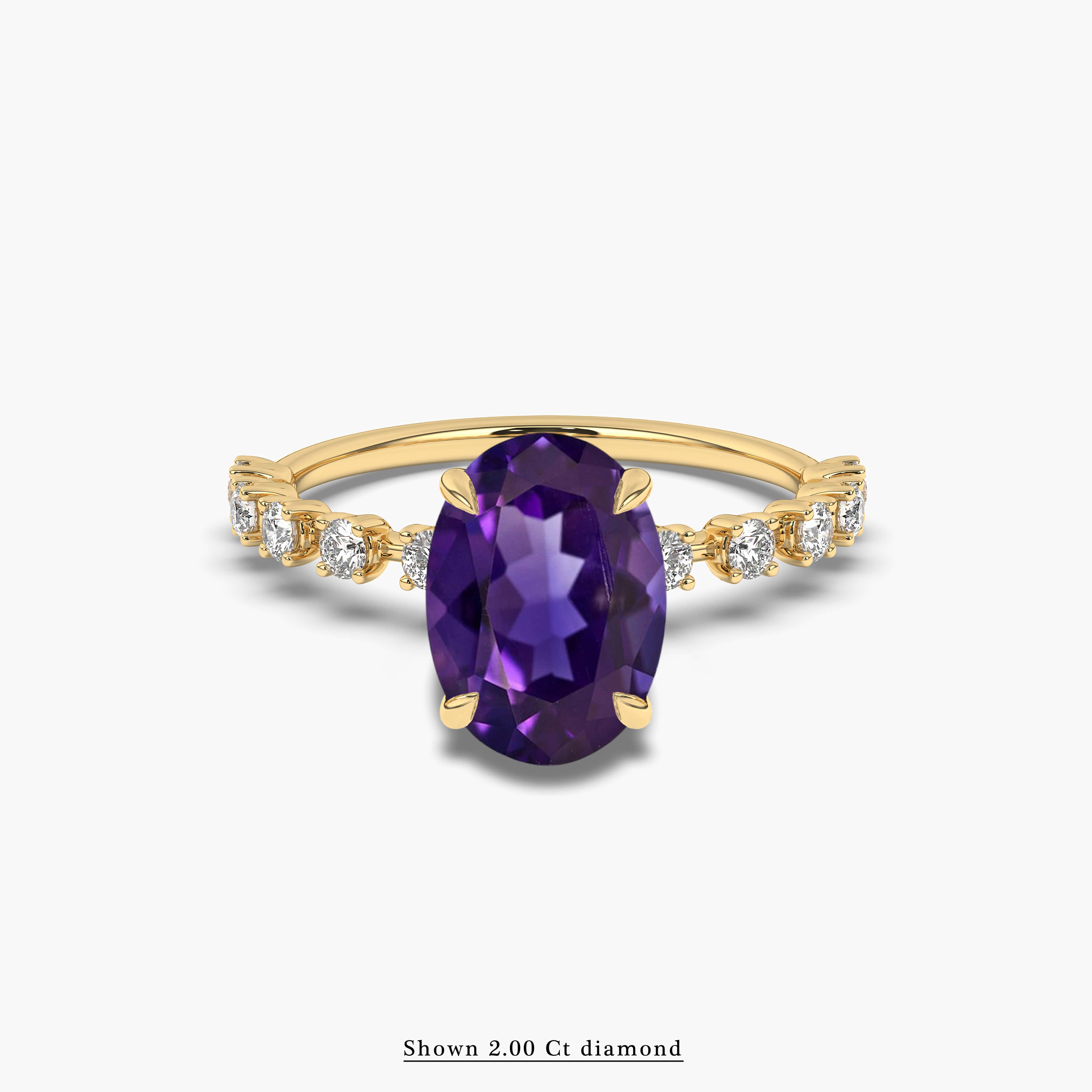 Yellow Gold Oval Amethyst With Diamond Ring