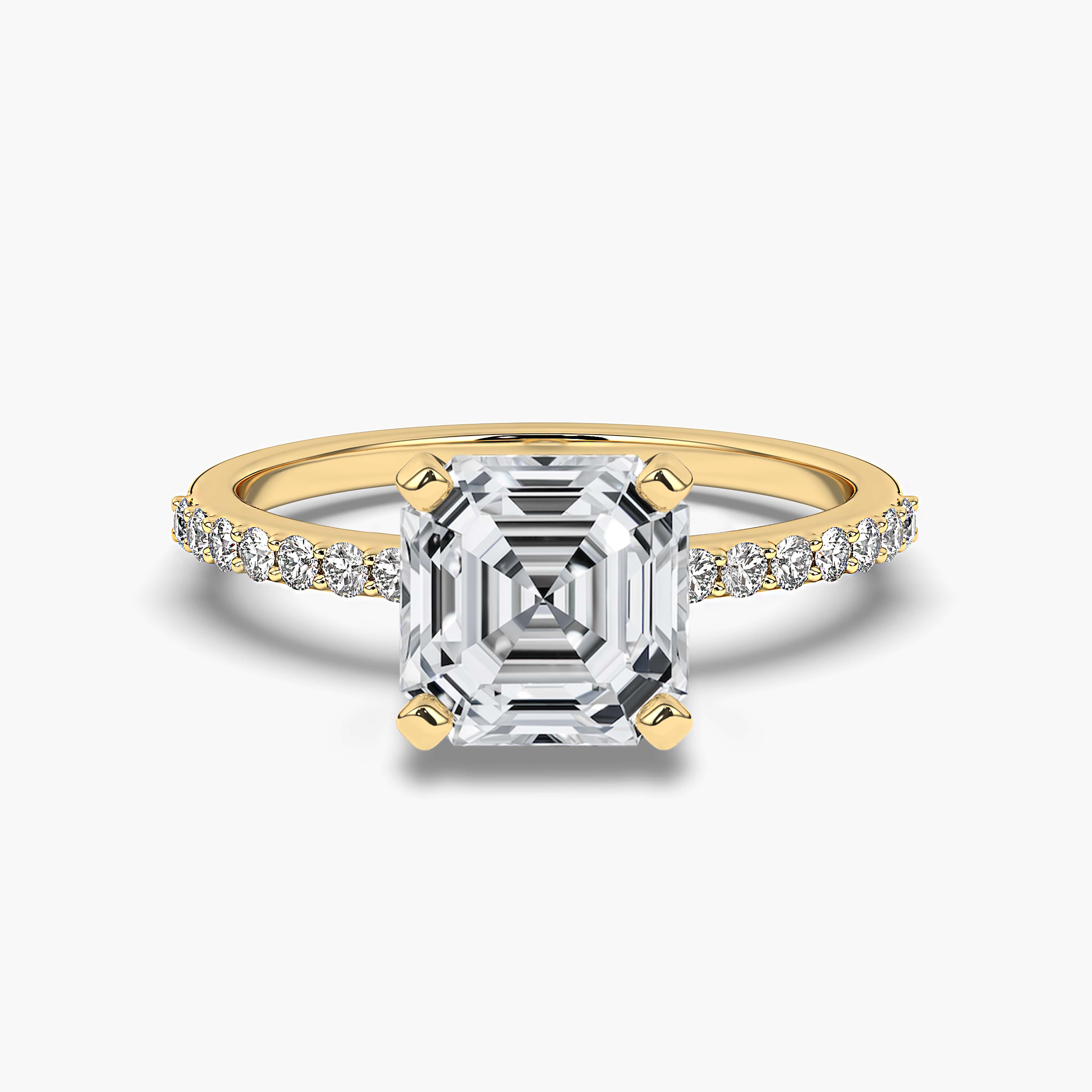 Engagement Ring with an Asscher Yellow Diamond and Side Stones