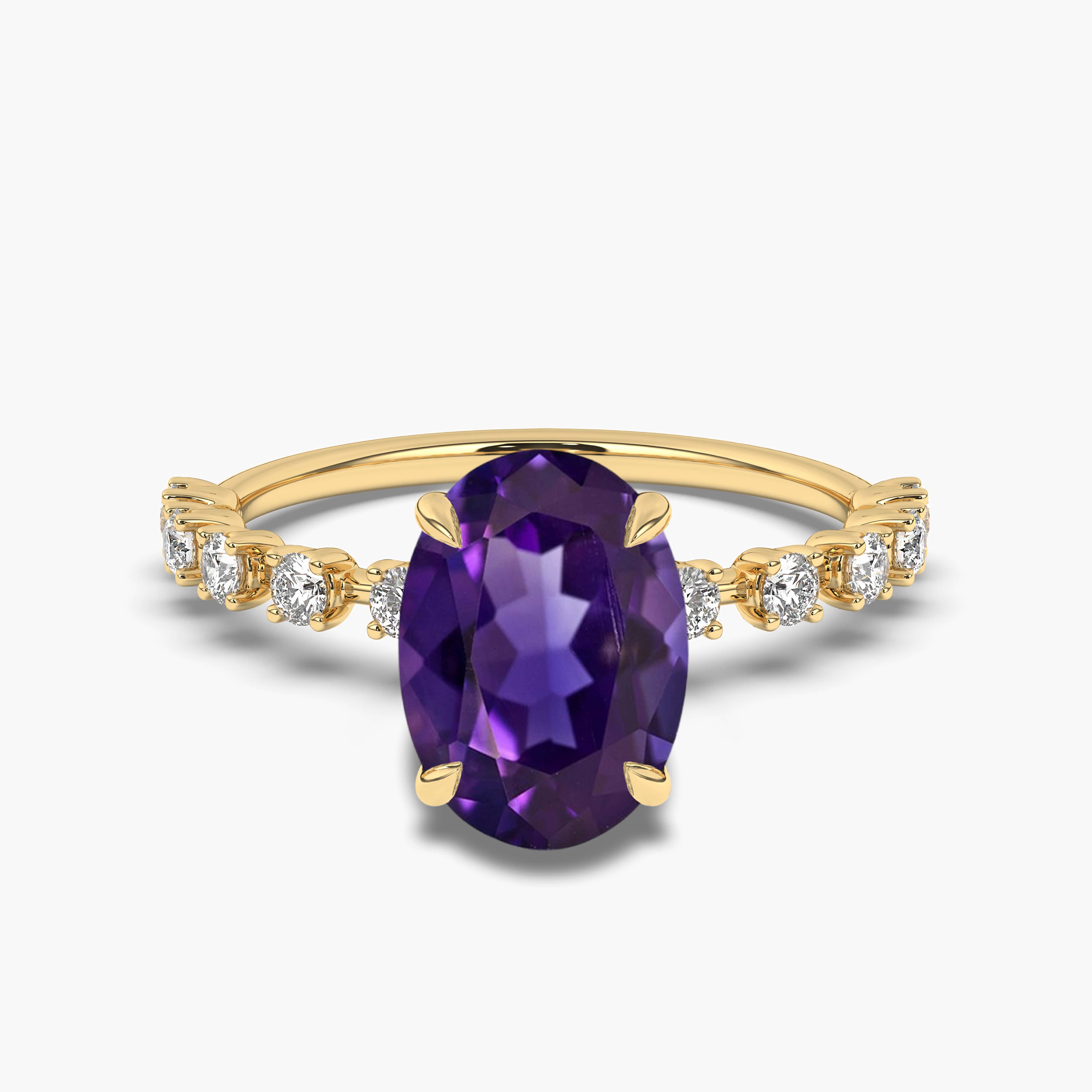 Oval Amethyst Solitaire Engagement Ring Yellow Gold