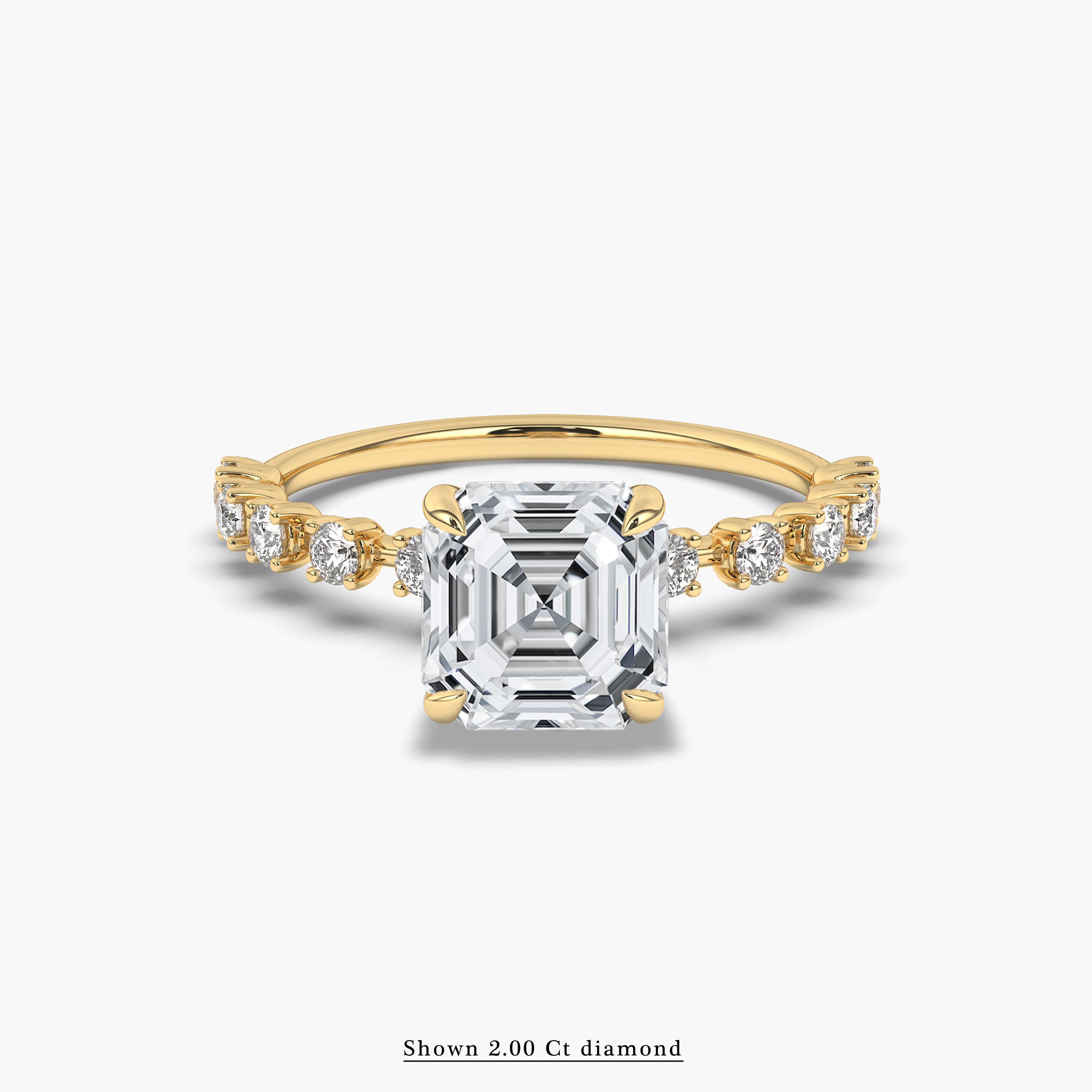 Yellow Gold Asscher Cut Side Stone Diamond Engagement Ring
