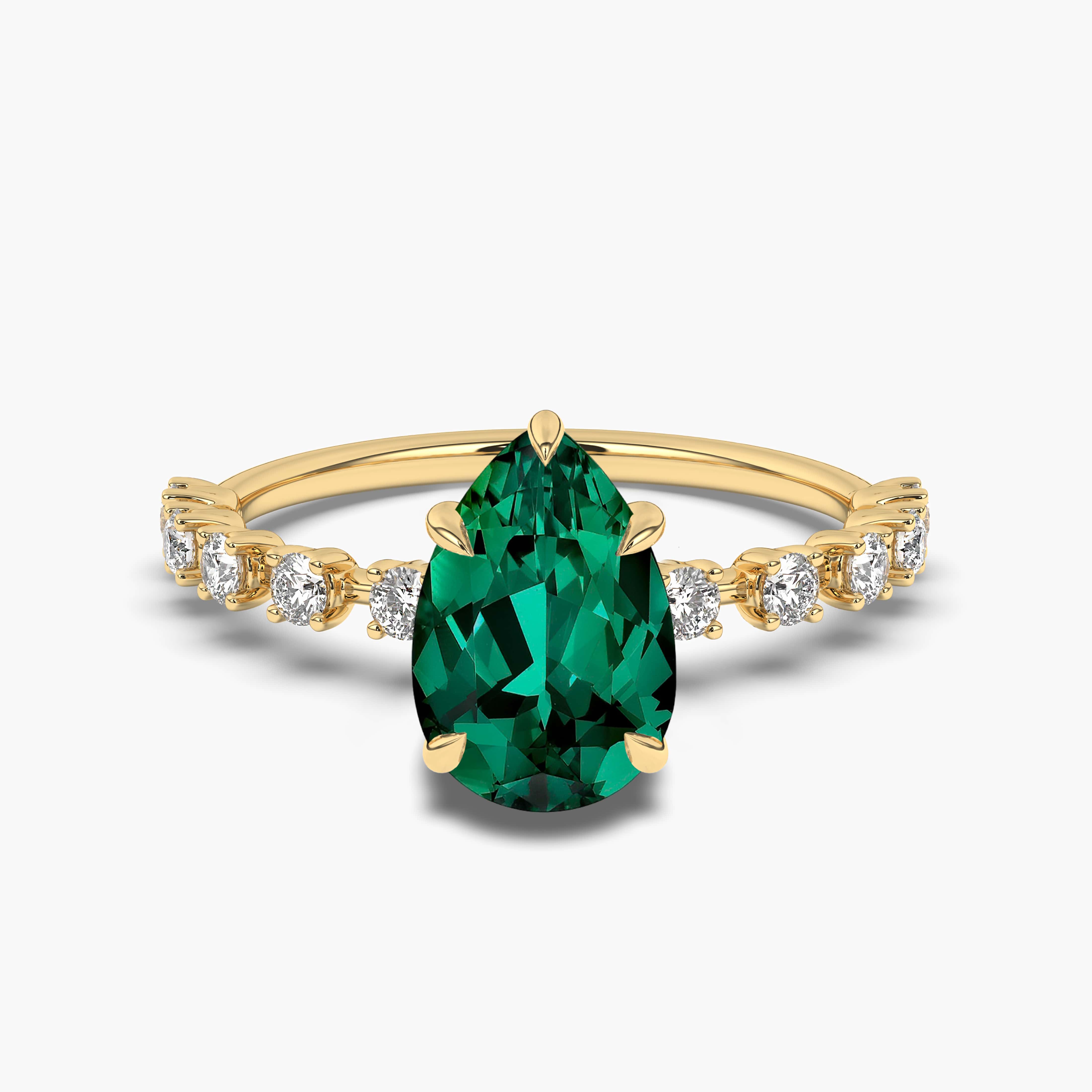 Yellow Gold Pear Colombian Emerald Diamond Ring