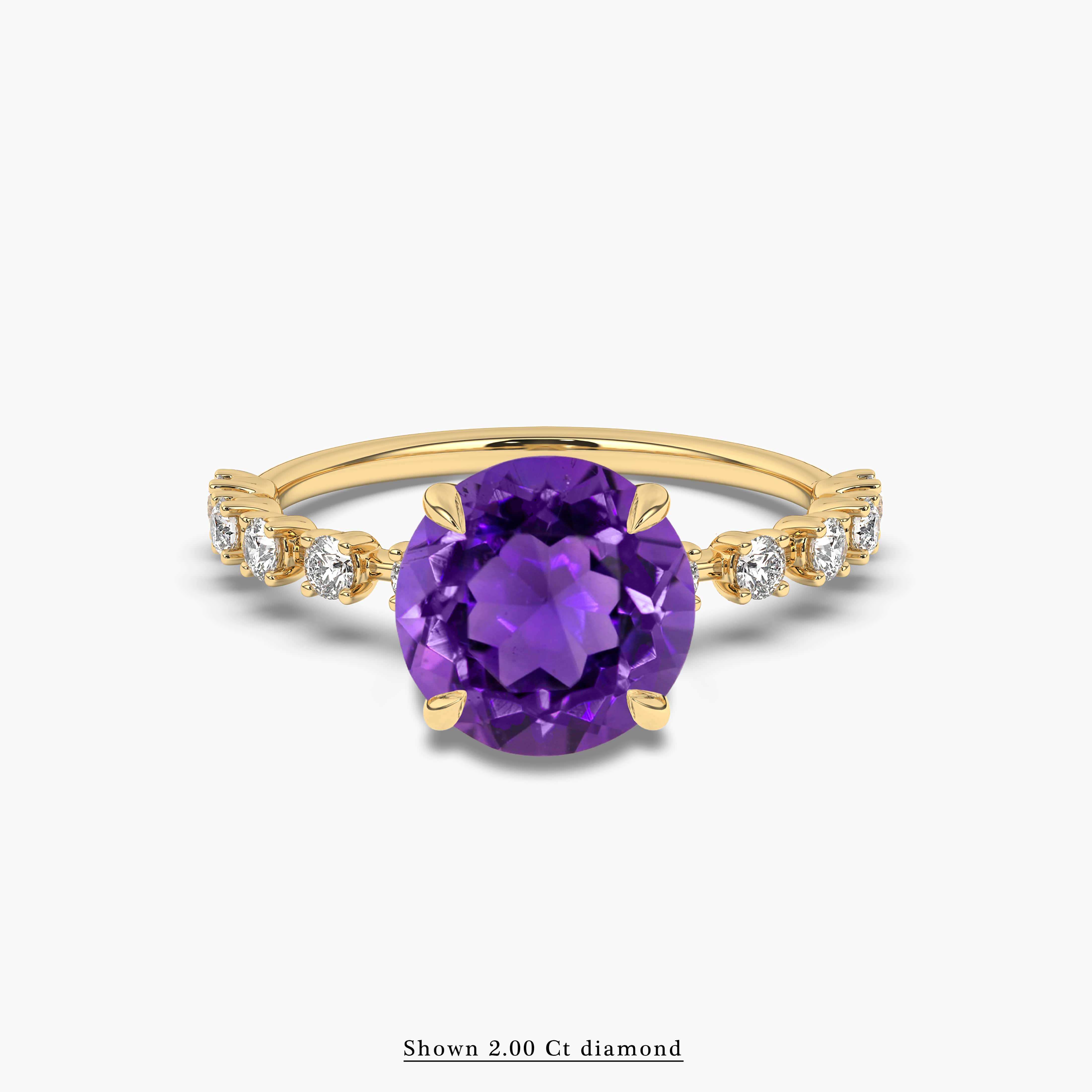 amethyst round shape diamond solitaire ring