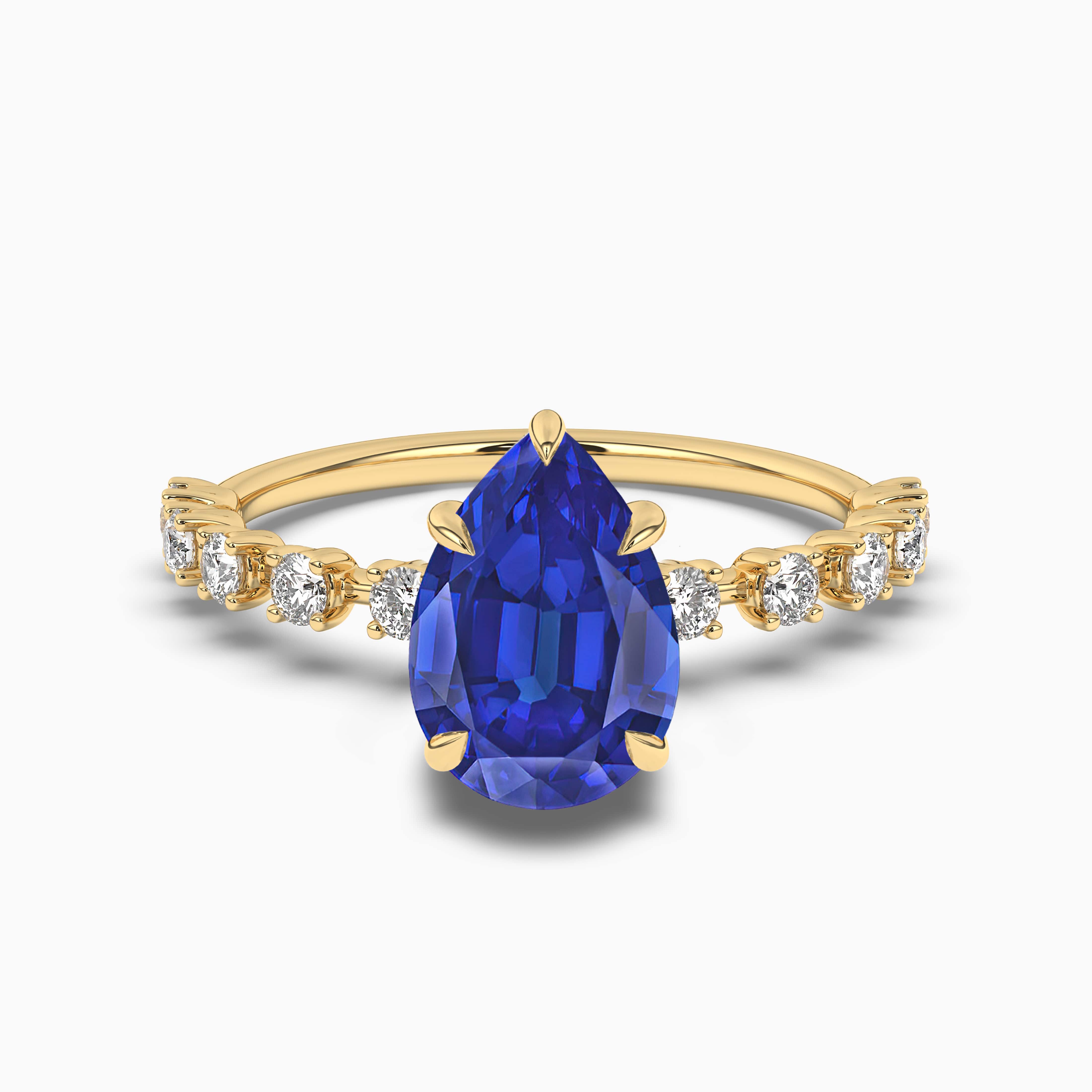 Yellow Gold Pear Shaped Lab Sapphire Engagement Ring