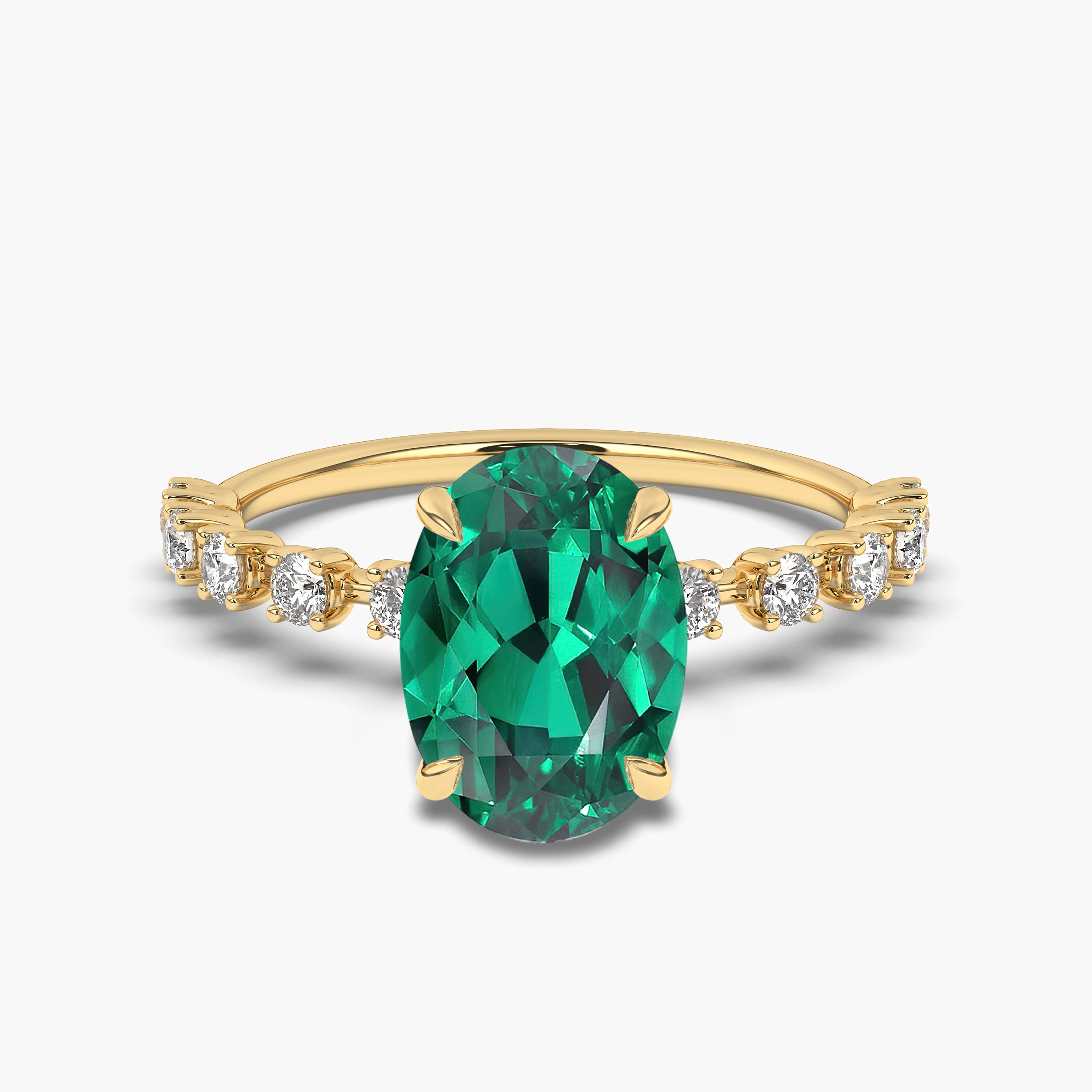Oval Emerald Solitaire Yellow Gold Proposal Ring