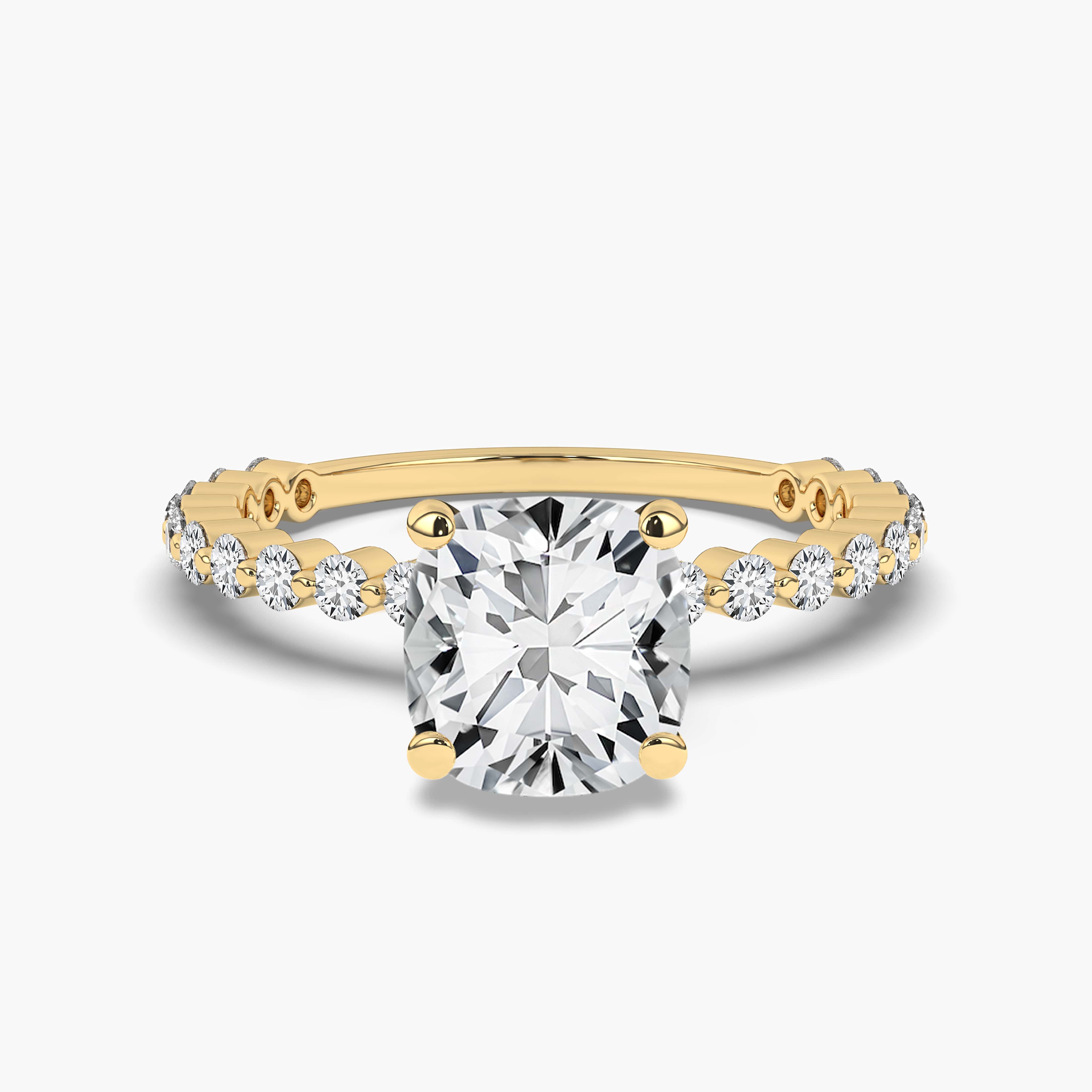  Cushion Natural Diamond Engagement Ring in Yellow Gold