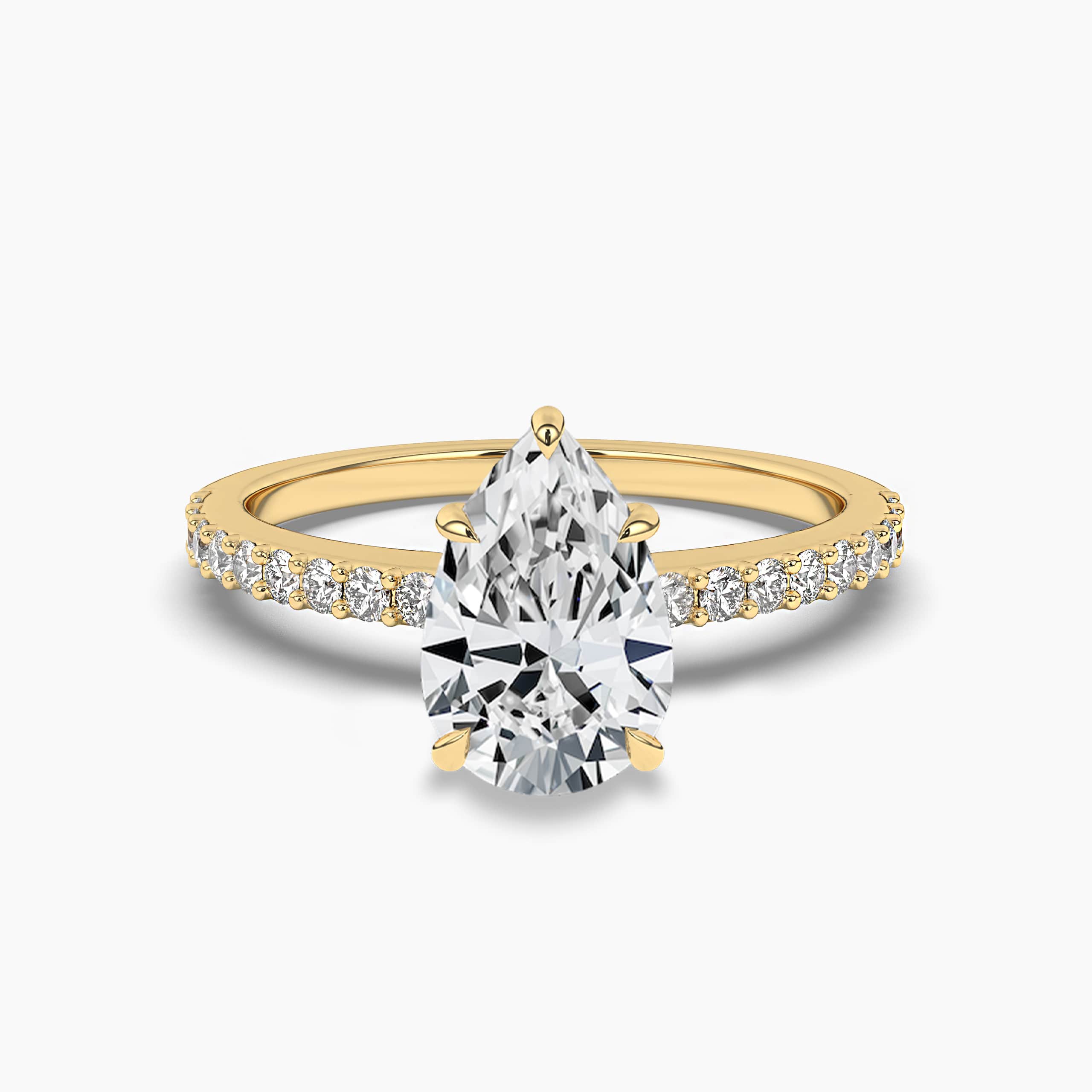 Classic Pear Side Stone Pave Set Diamond Engagement Ring with Moissanite Stone