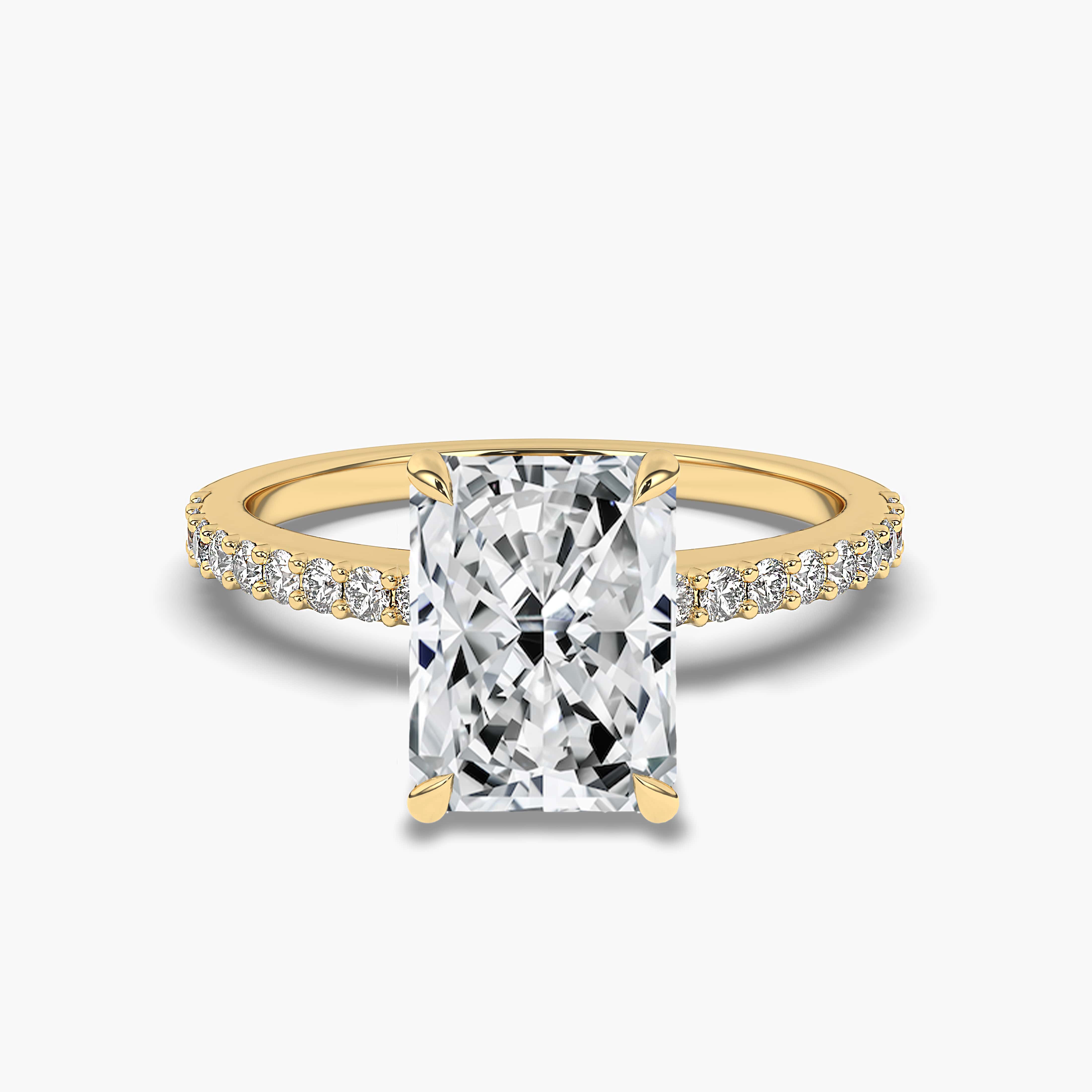 Radiant Pave Moissanite Engagement Ring with Side Stone