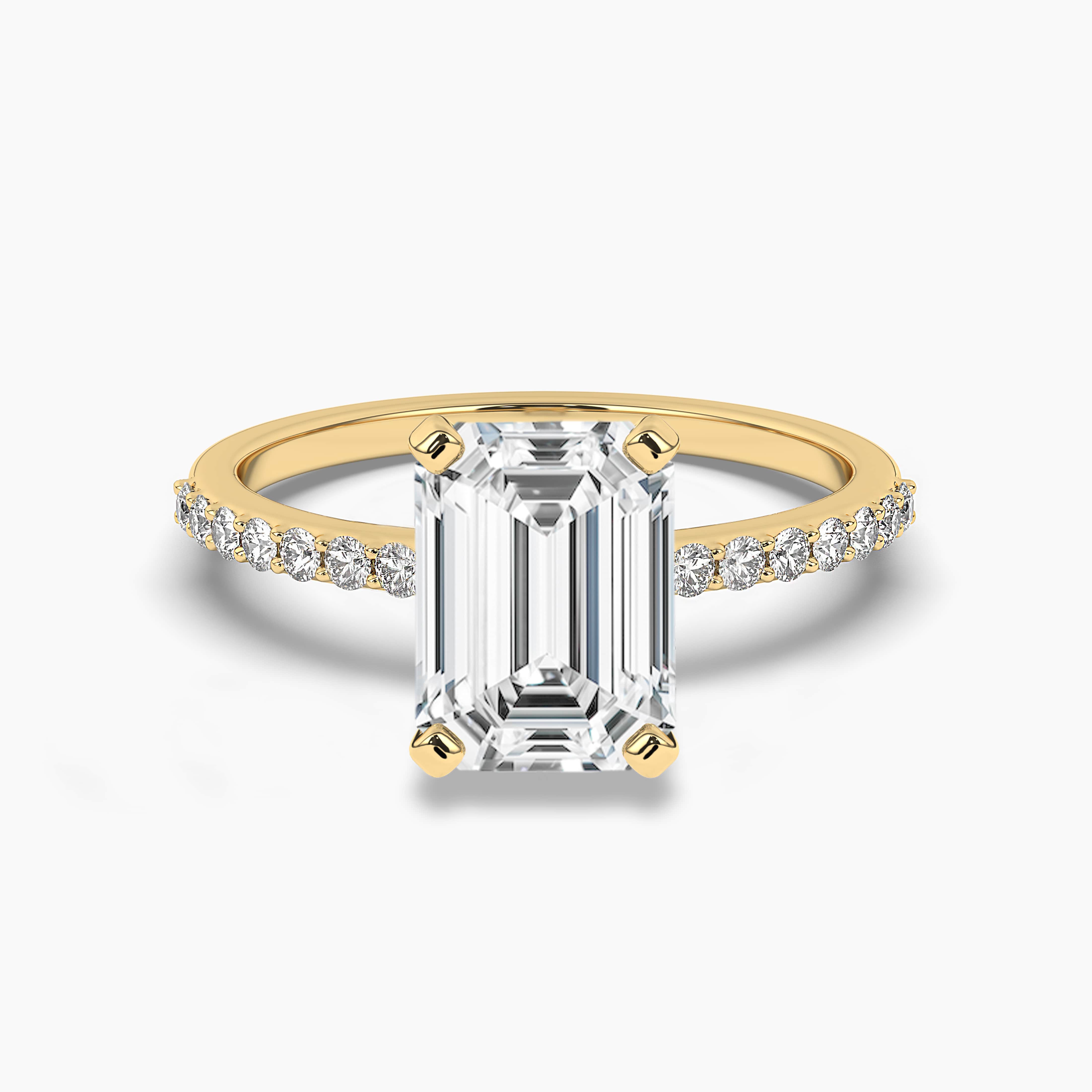 Yellow Gold Emerald Cut Side Stone Diamond Engagement Ring