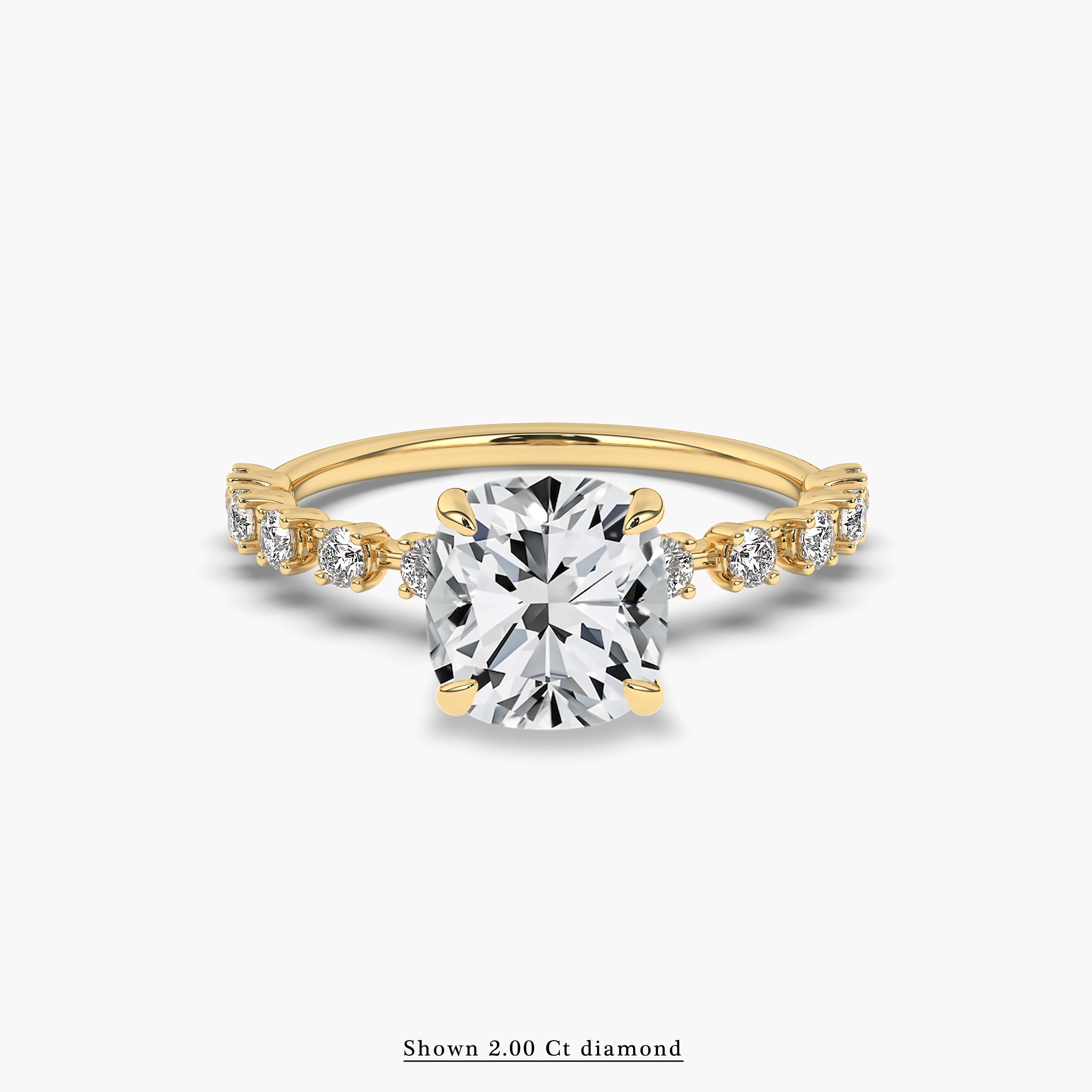 Cushion Cut Solitaire with Side Accents Engagement Ring Yellow Gold