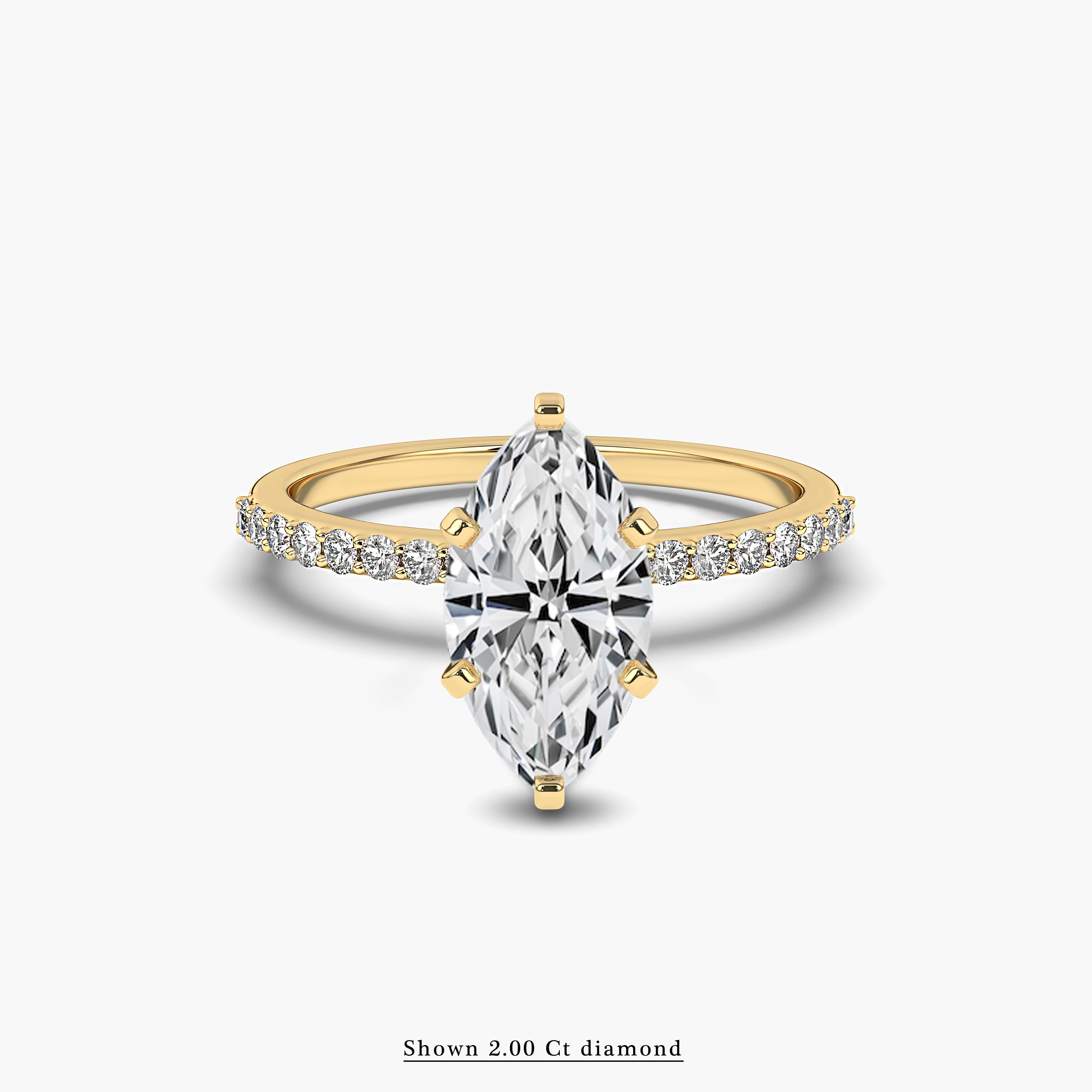 yellow Gold Marquise Cut Classic Pave Diamond Engagement Ring