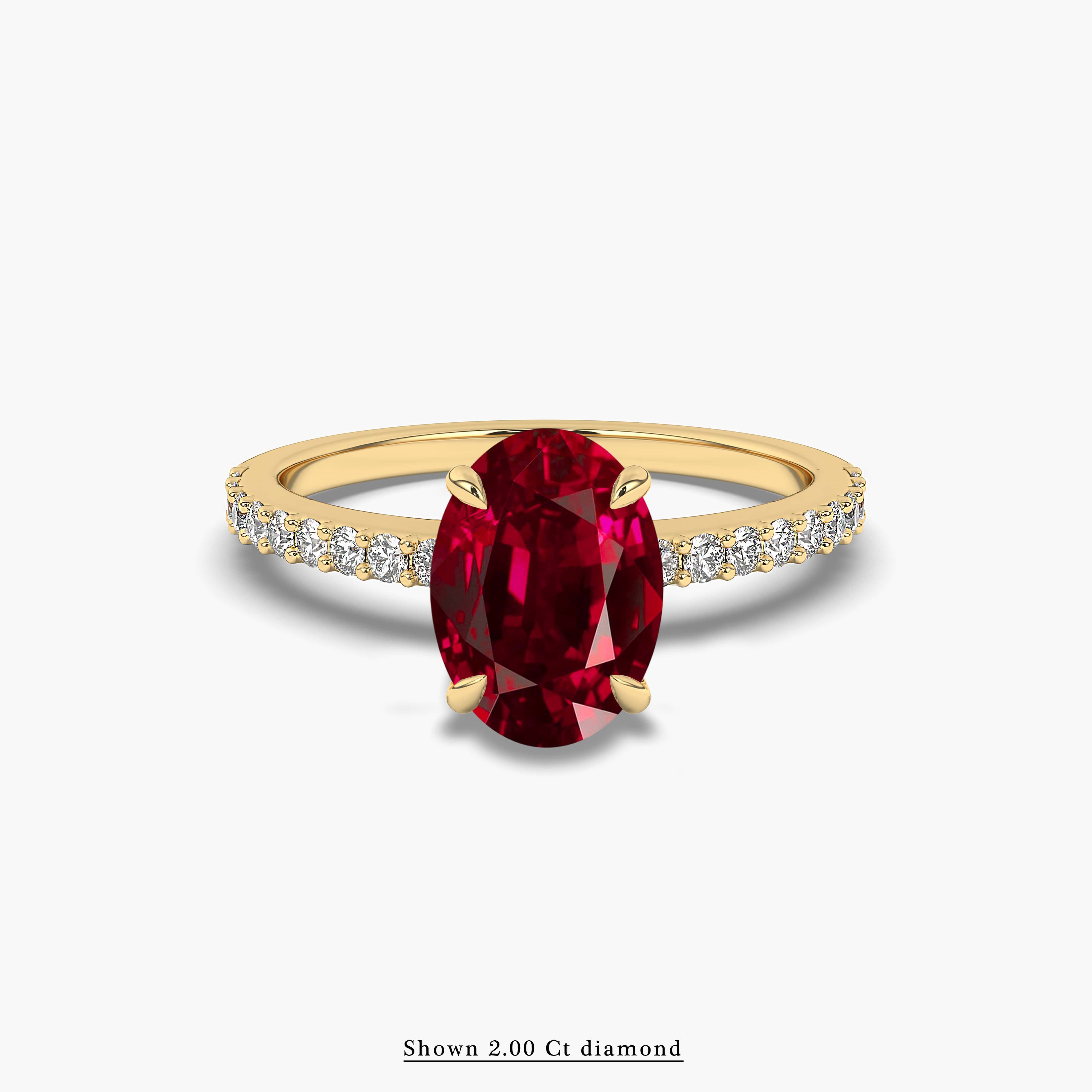 Yellow Gold Oval Ruby Ring Round Side Stones