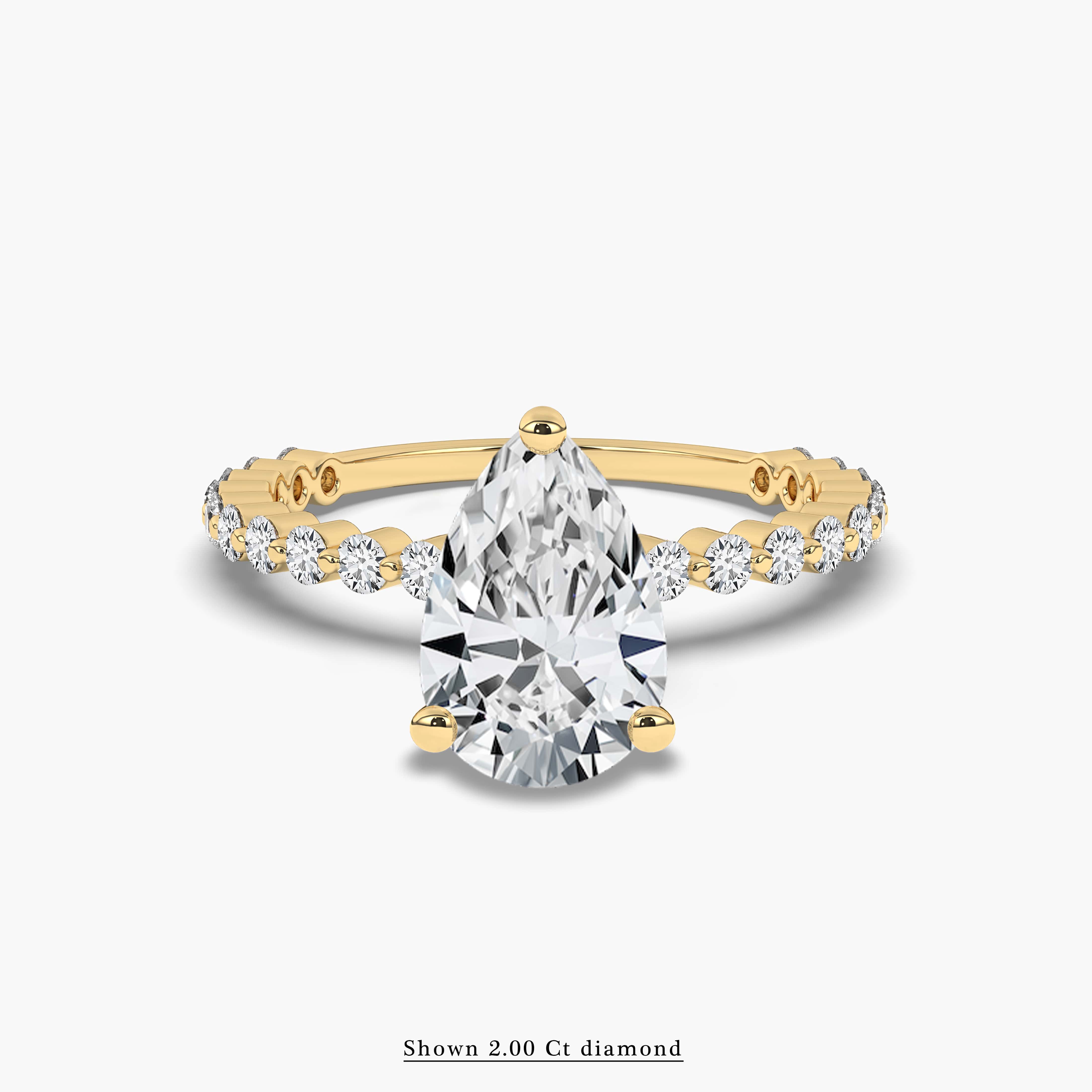 Yellow Gold Pear Cut Moissanite Engagement Ring with Side Stone