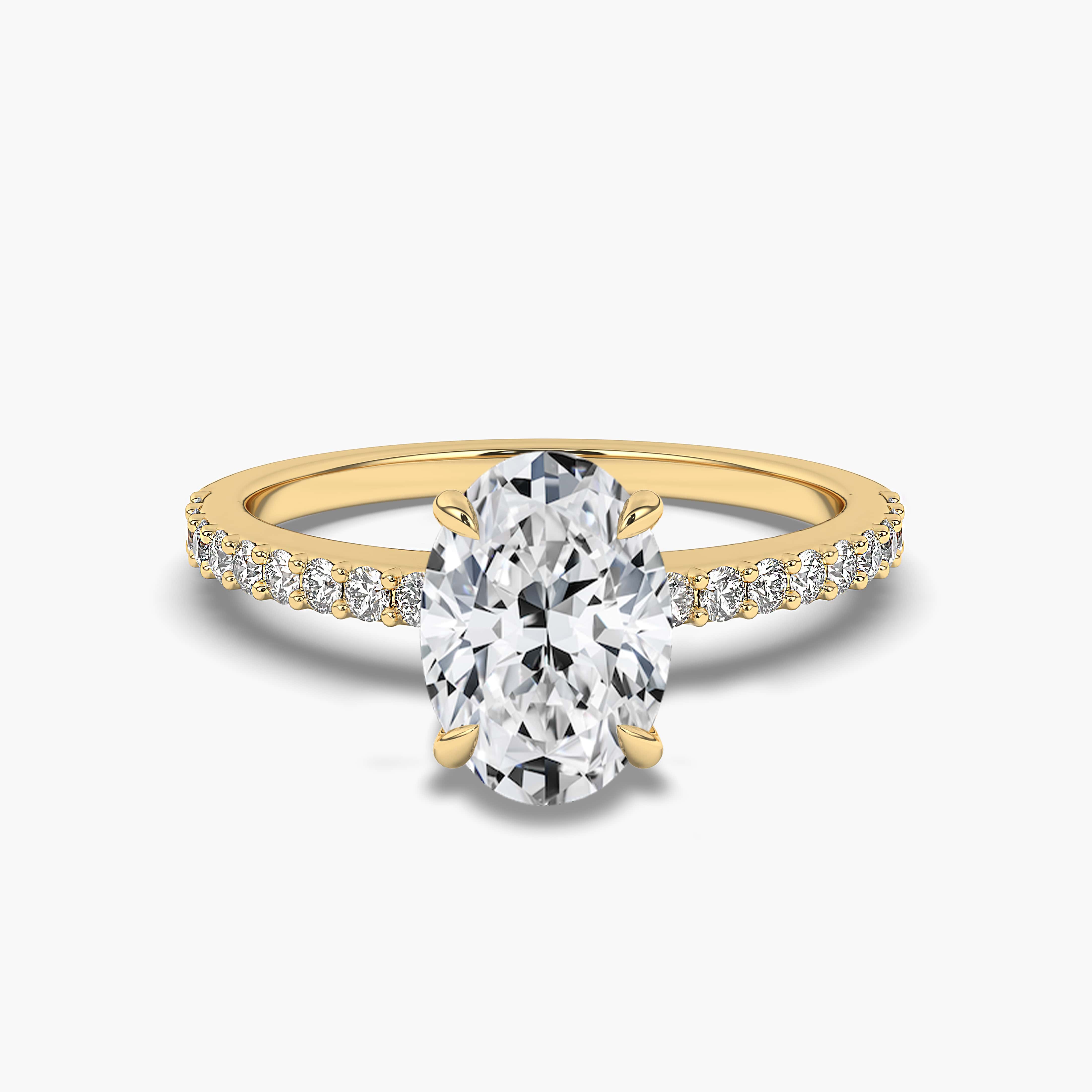 Yellow Gold Classic Side Stone Prong Set Oval Cut Diamond Engagement Ring