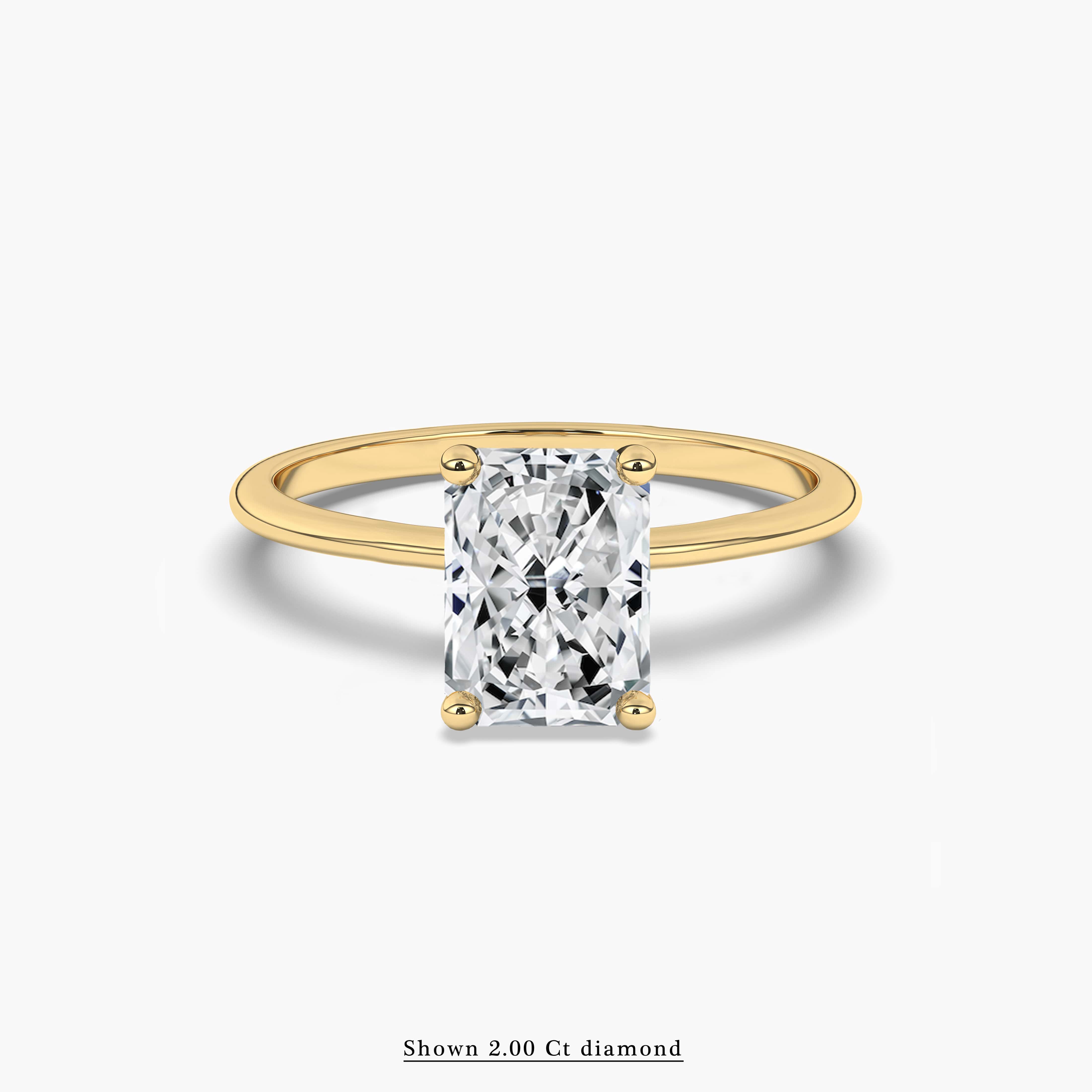 Radiant cut solitaire engagement rings