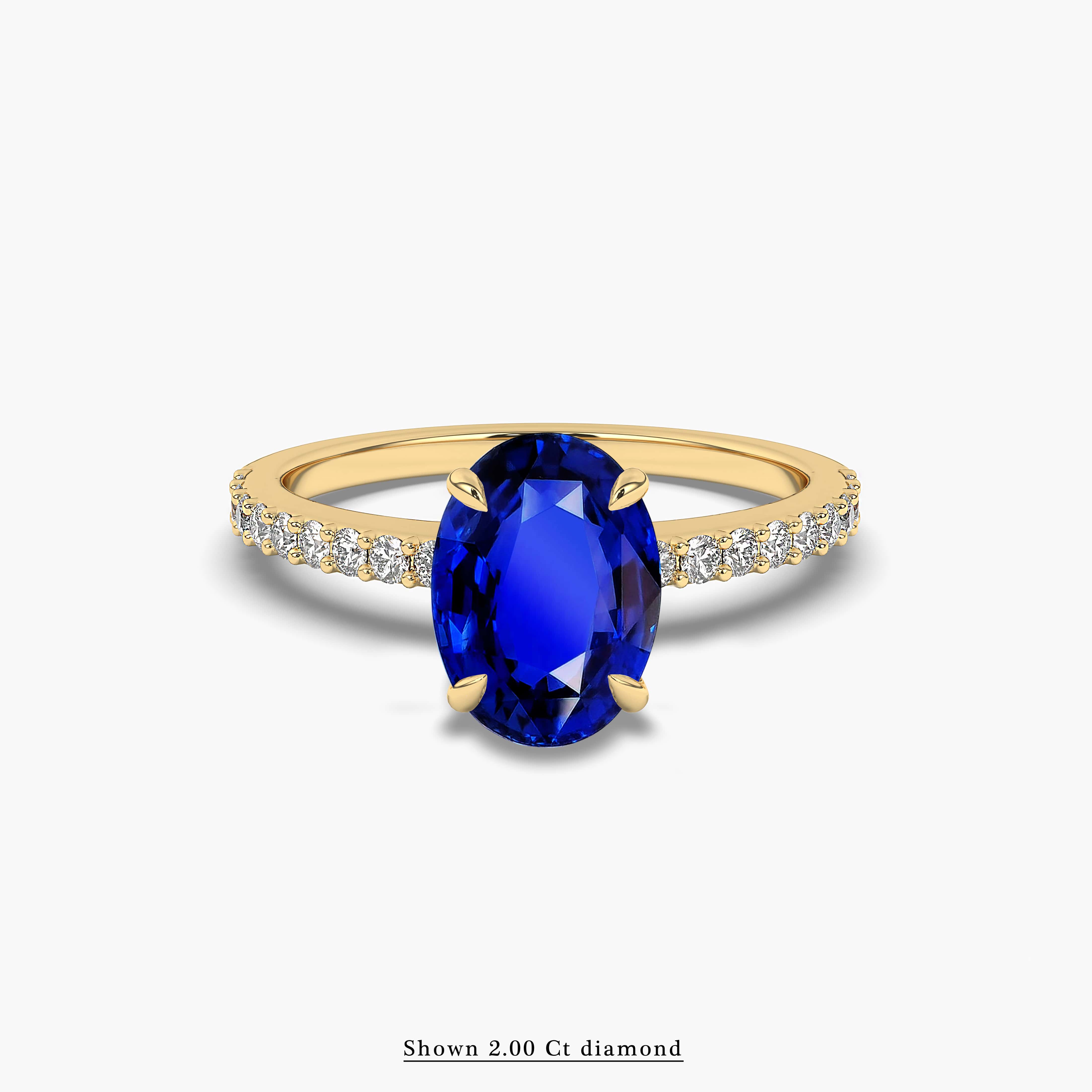 Oval Cut Blue Sapphire and Diamond Engagement Ring in Yellow Gold