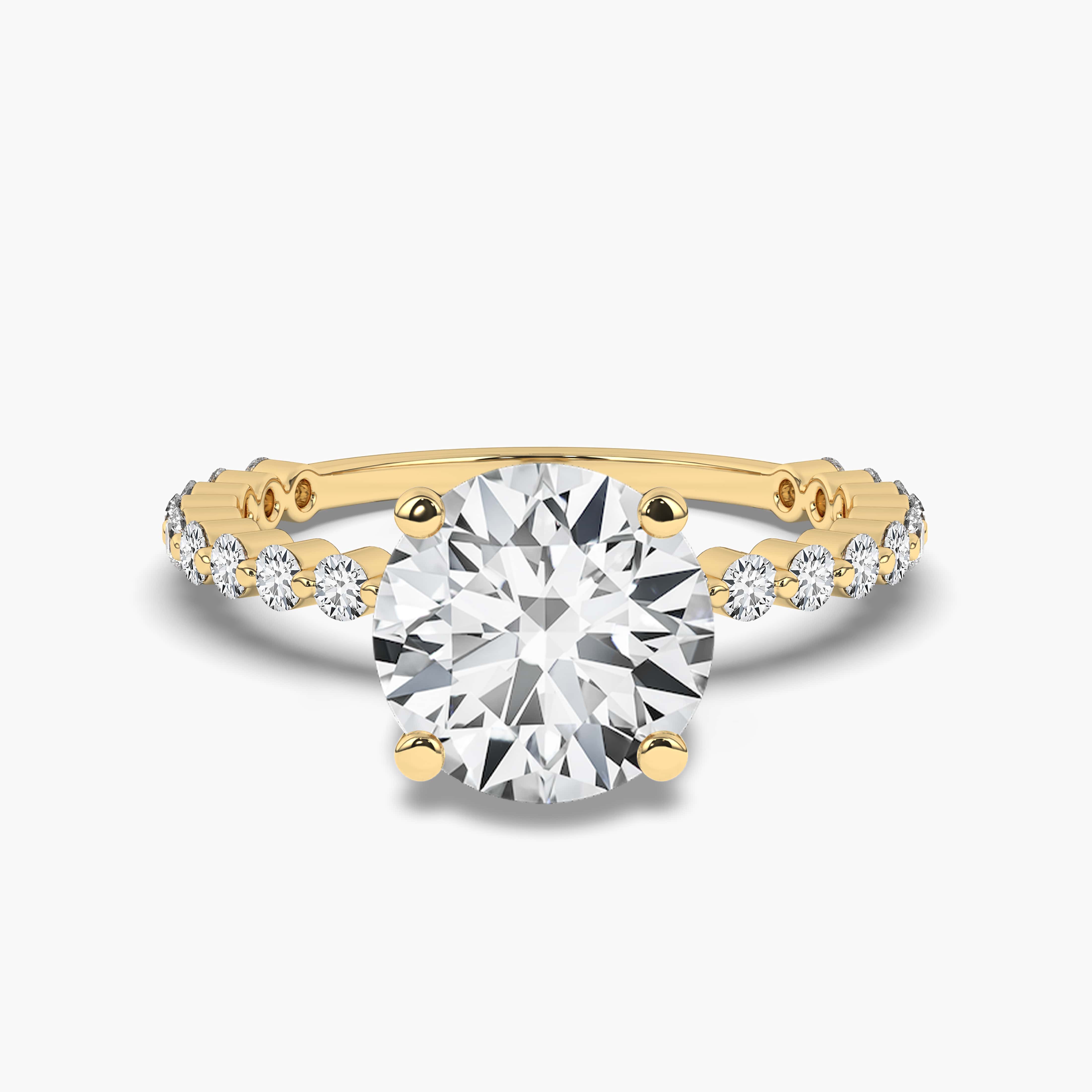 Round Cut Lab diamond Side Stone Engagement Rings with Diamond in Yellow Gold