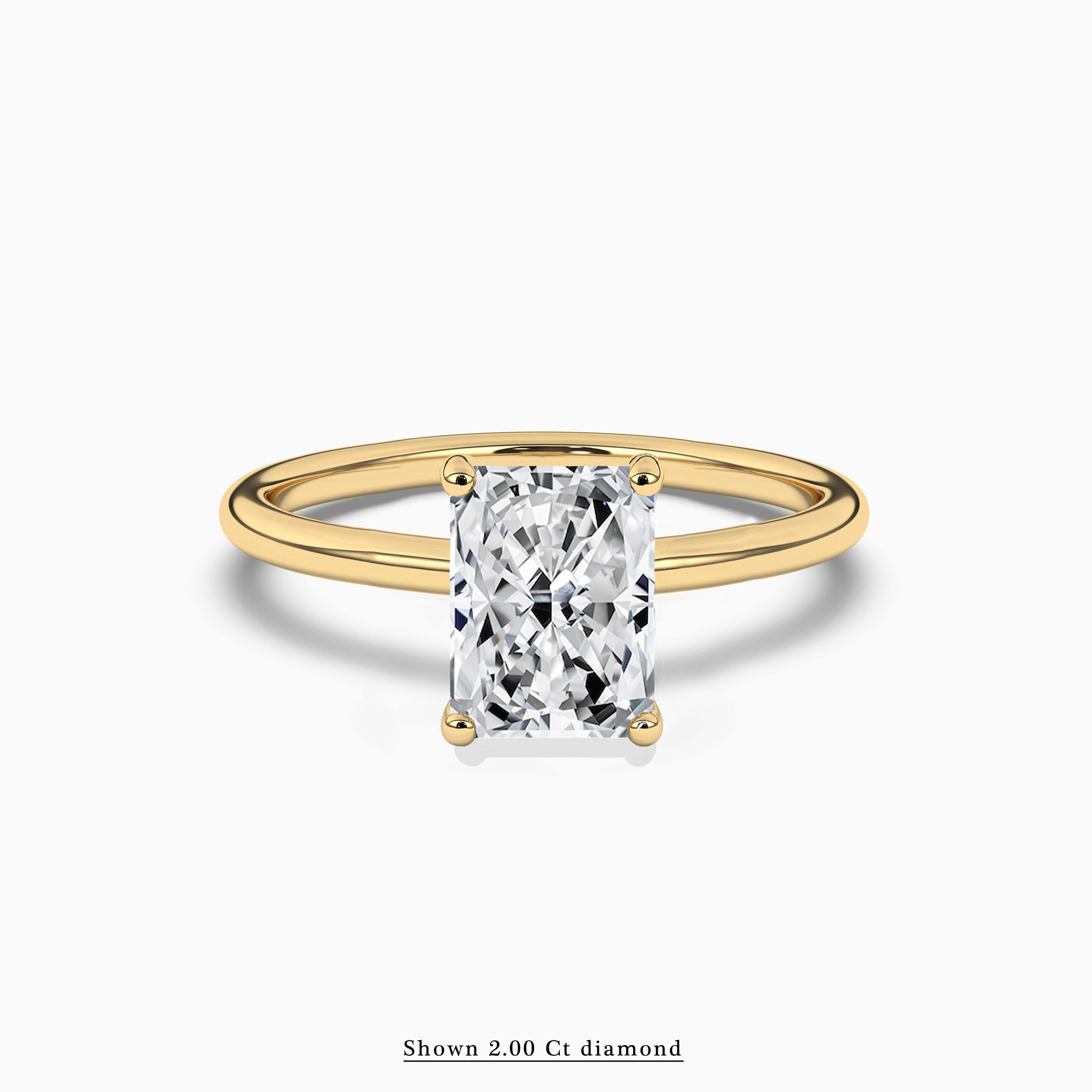 Radiant Shape engagement ring in yellow gold