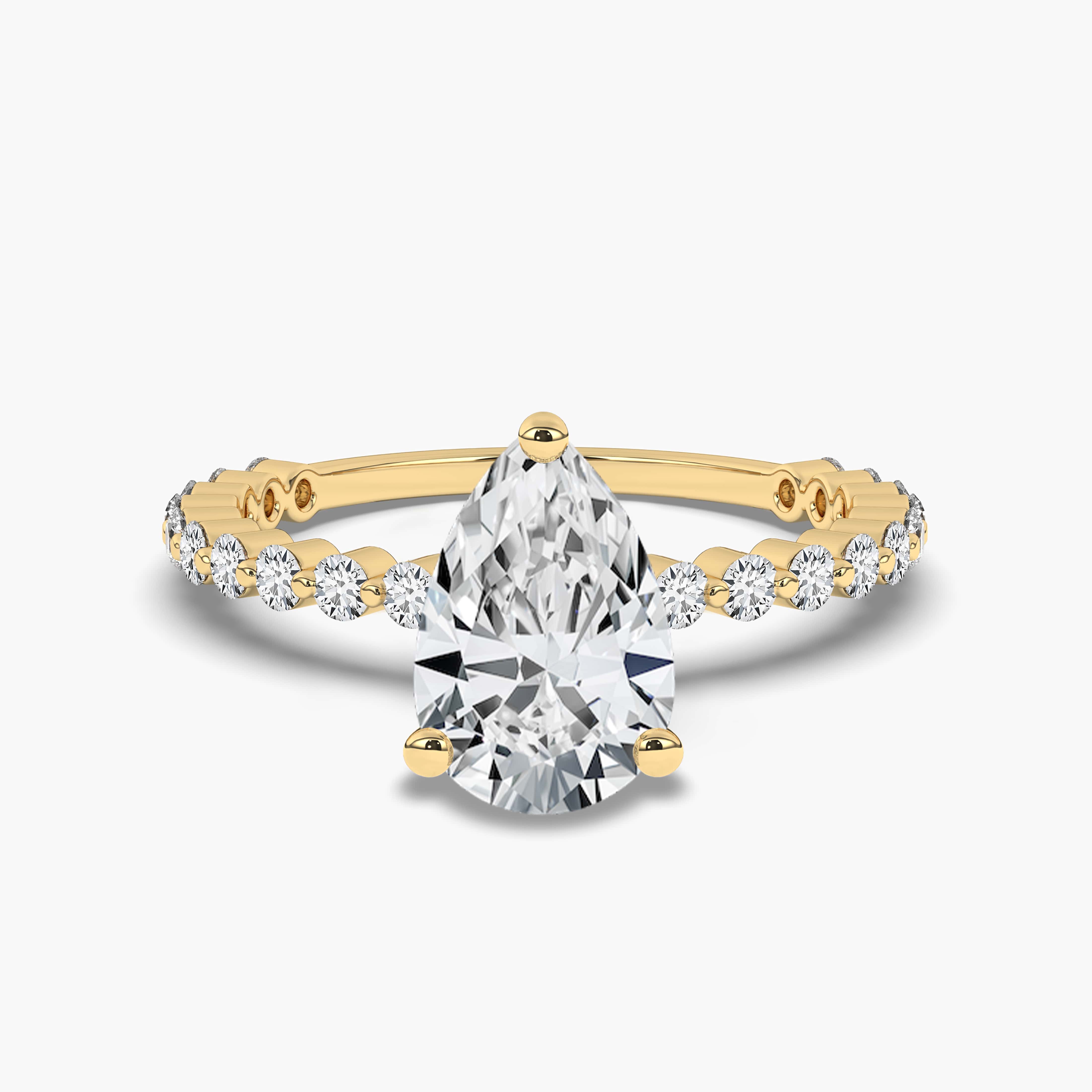 Yellow Gold  Pear Shaped Solitaire Diamond Engagement Ring