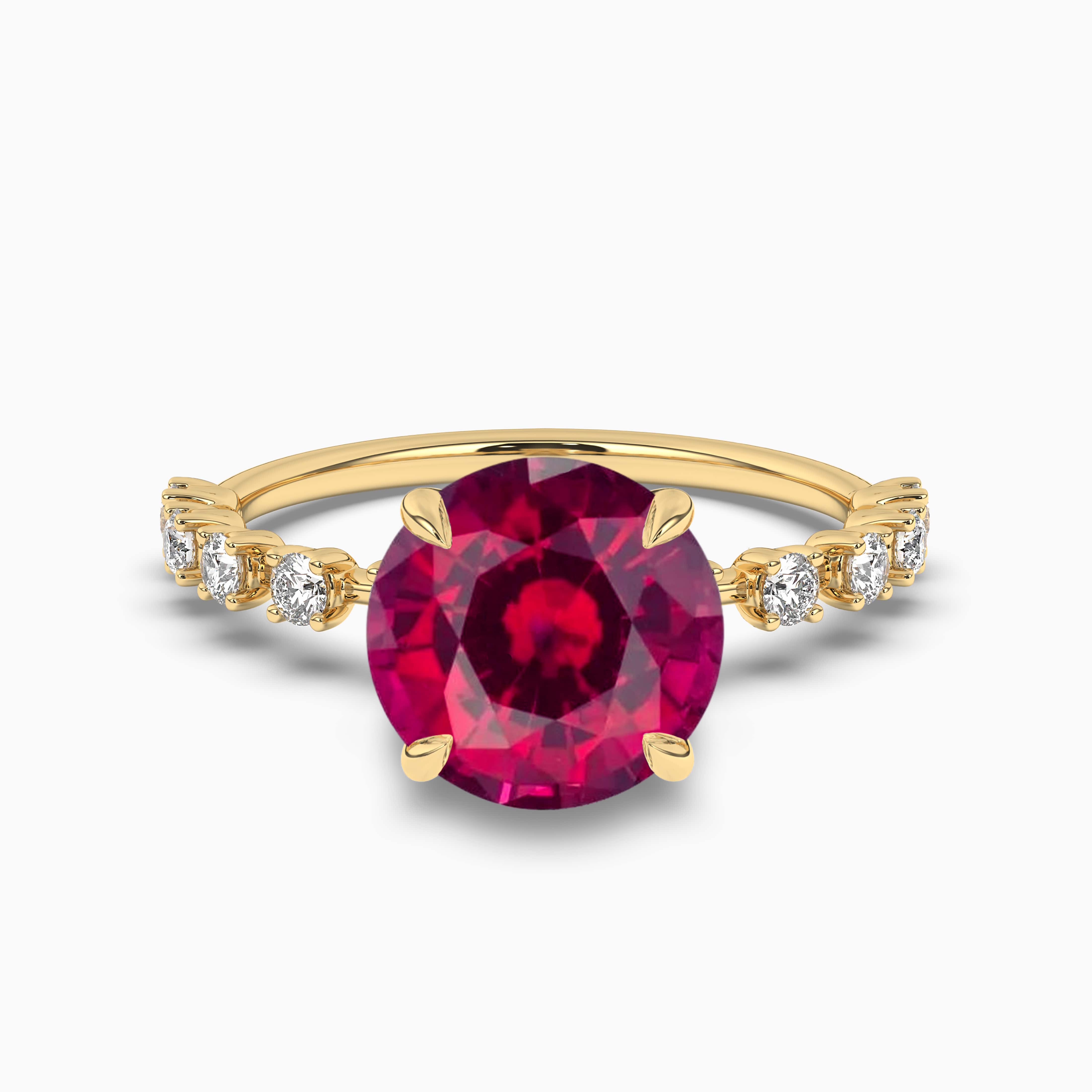 Round Ruby and Diamond Yellow Gold Ring