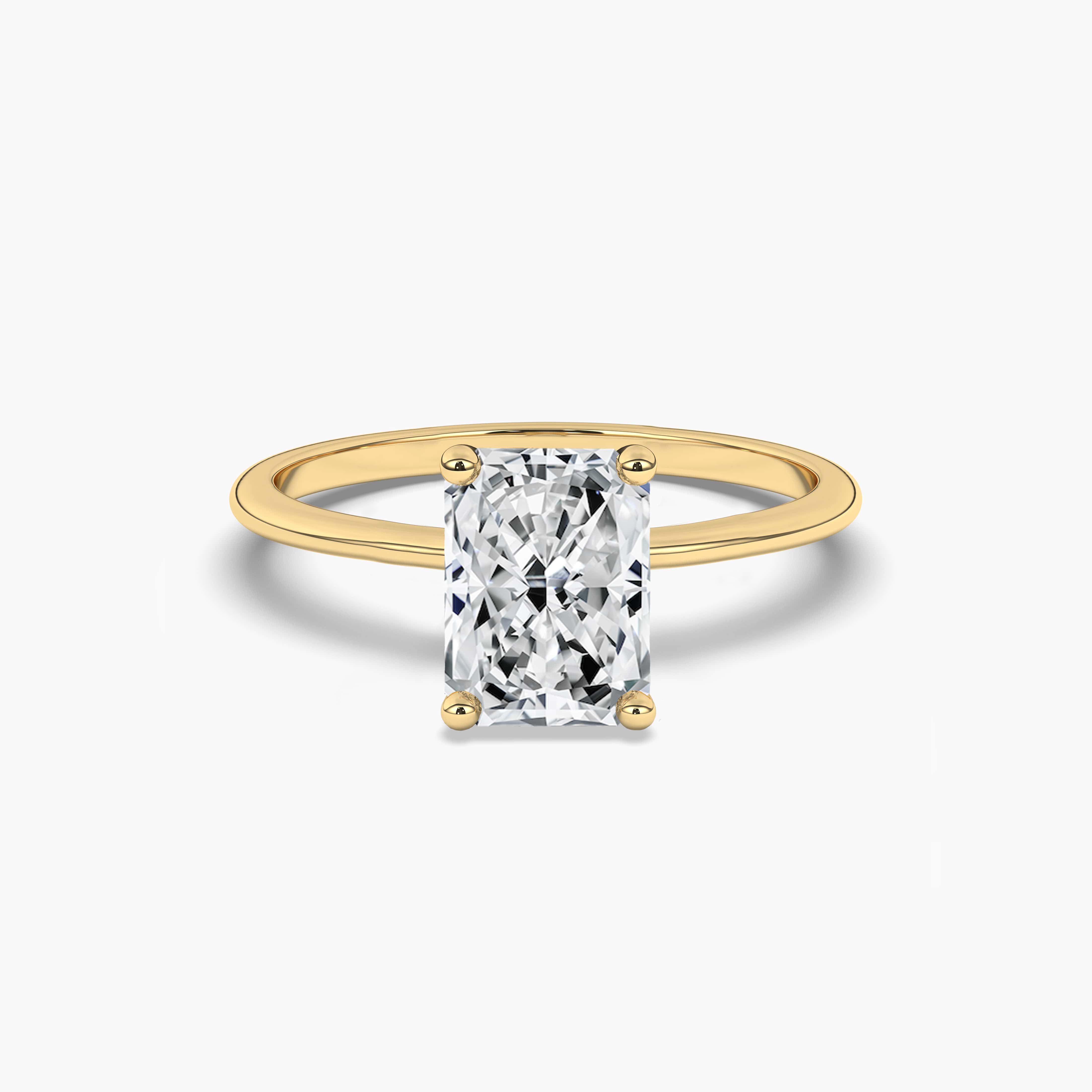 Radiant cut solitaire engagement rings