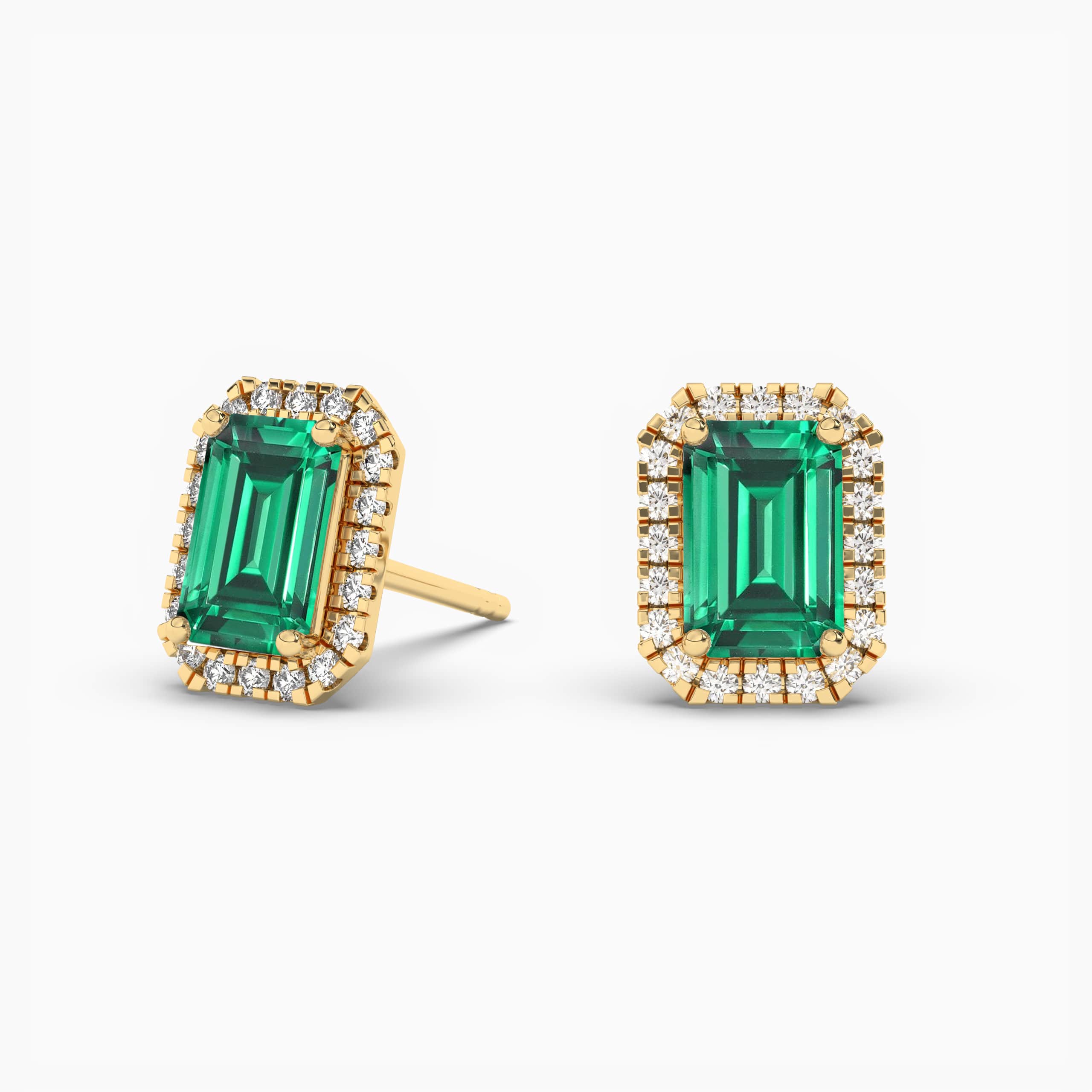 Lab-Created Emerald Earrings Diamonds Yellow Gold