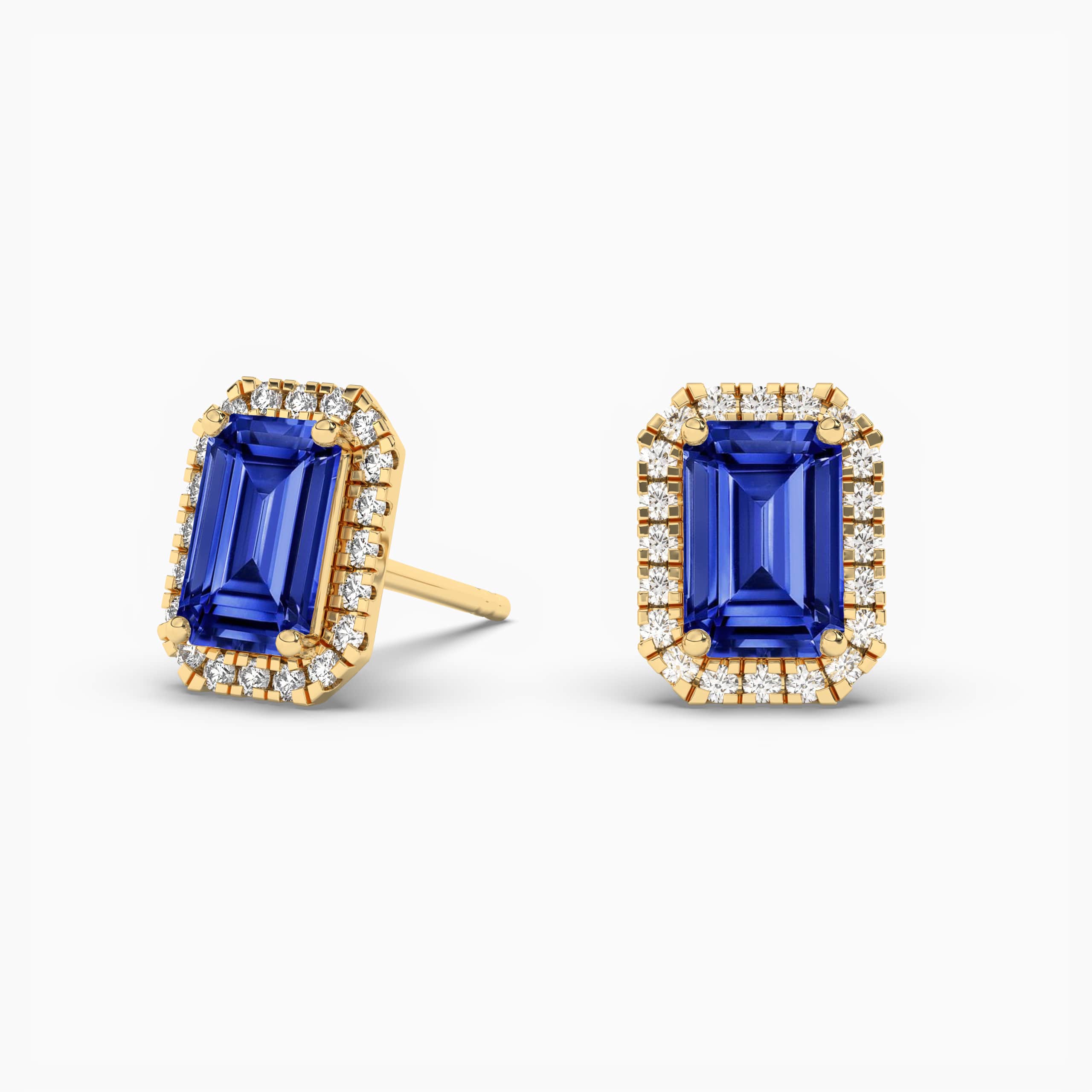 Sapphire And Diamond Halo Earring In Yellow Gold 
