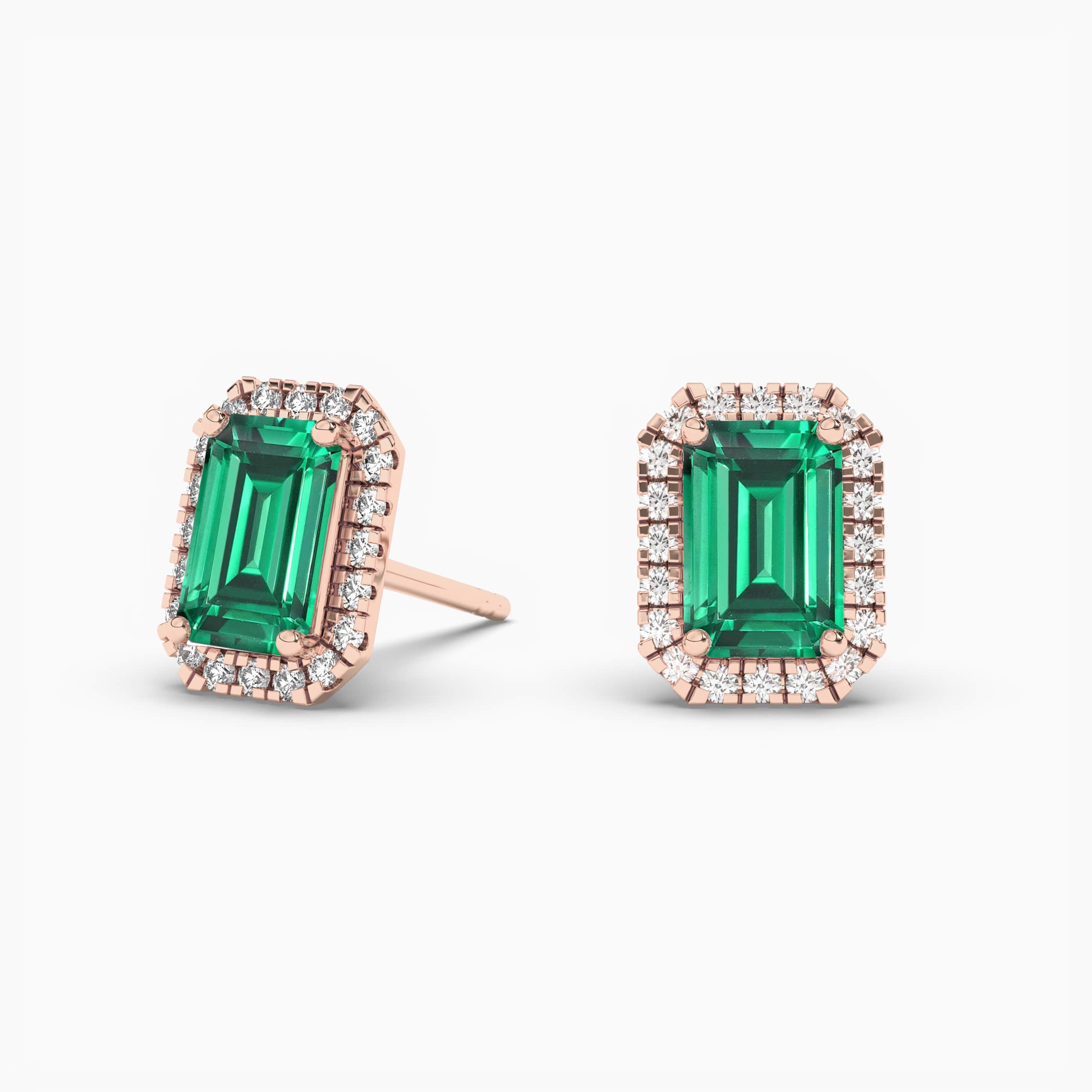  Emerald Cut Emerald Earrings With Round Diamonds Rose Gold
