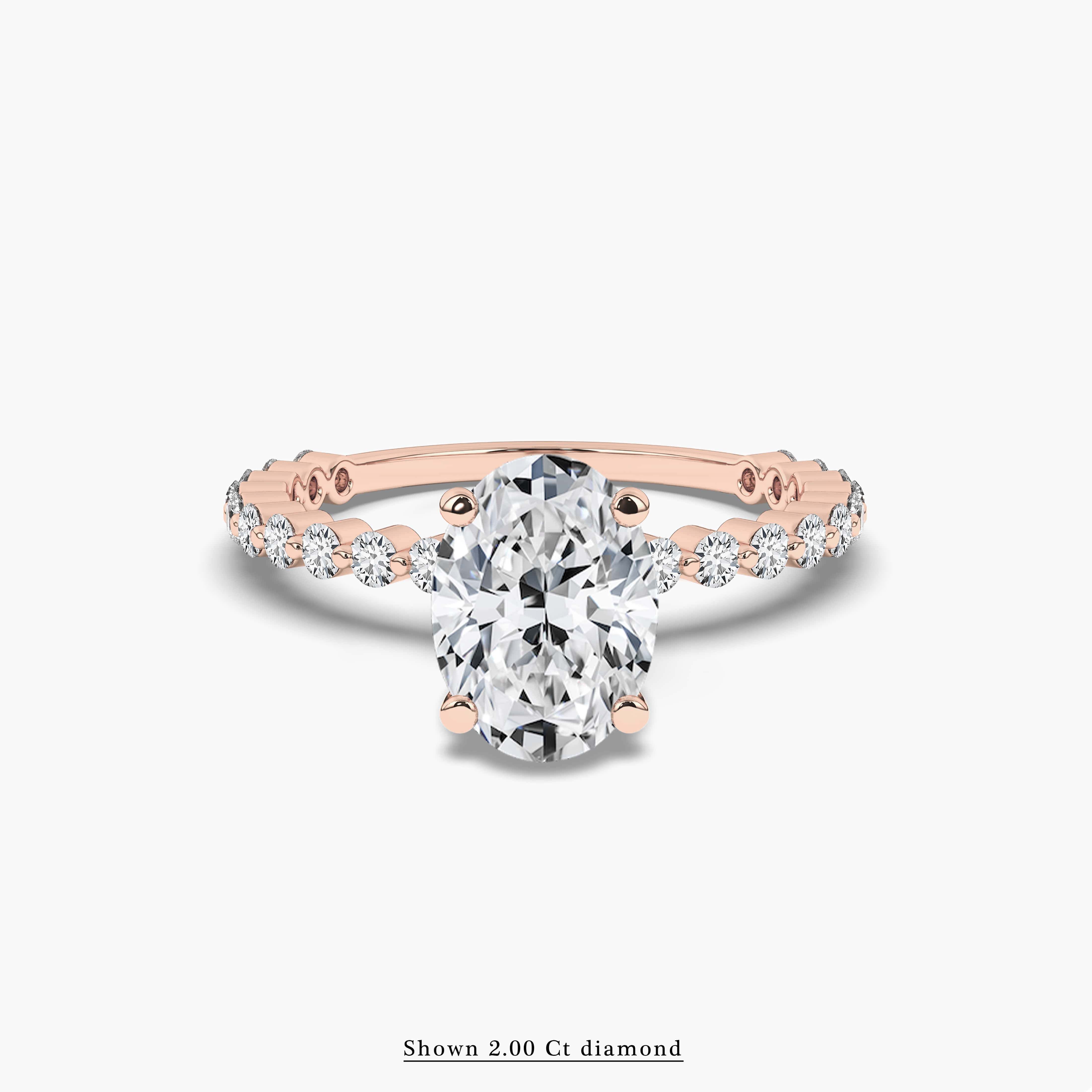 single prong Oval Diamond pave ring