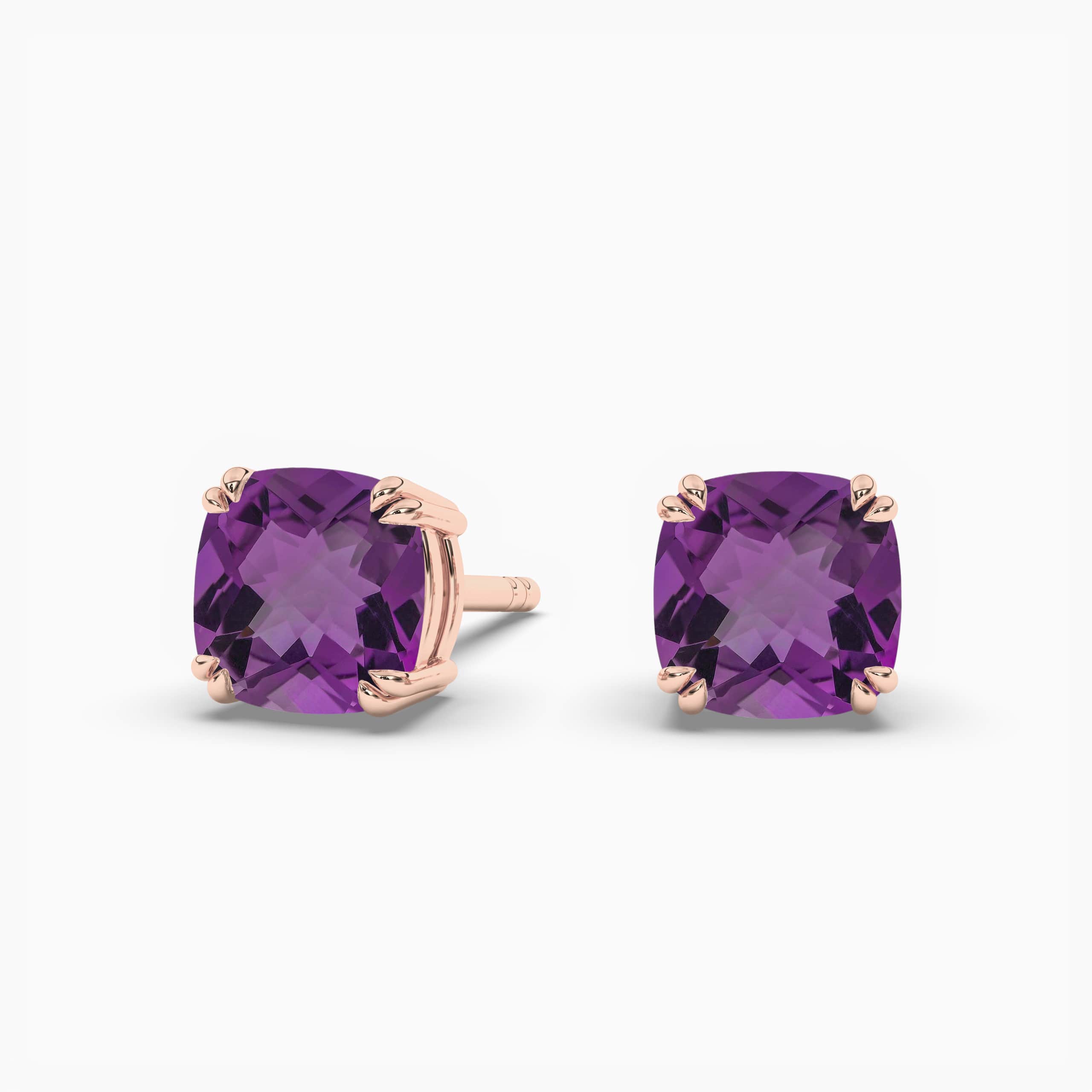 Cushion Shape Amethyst Solitaire Women Stud Earrings Rose Gold
