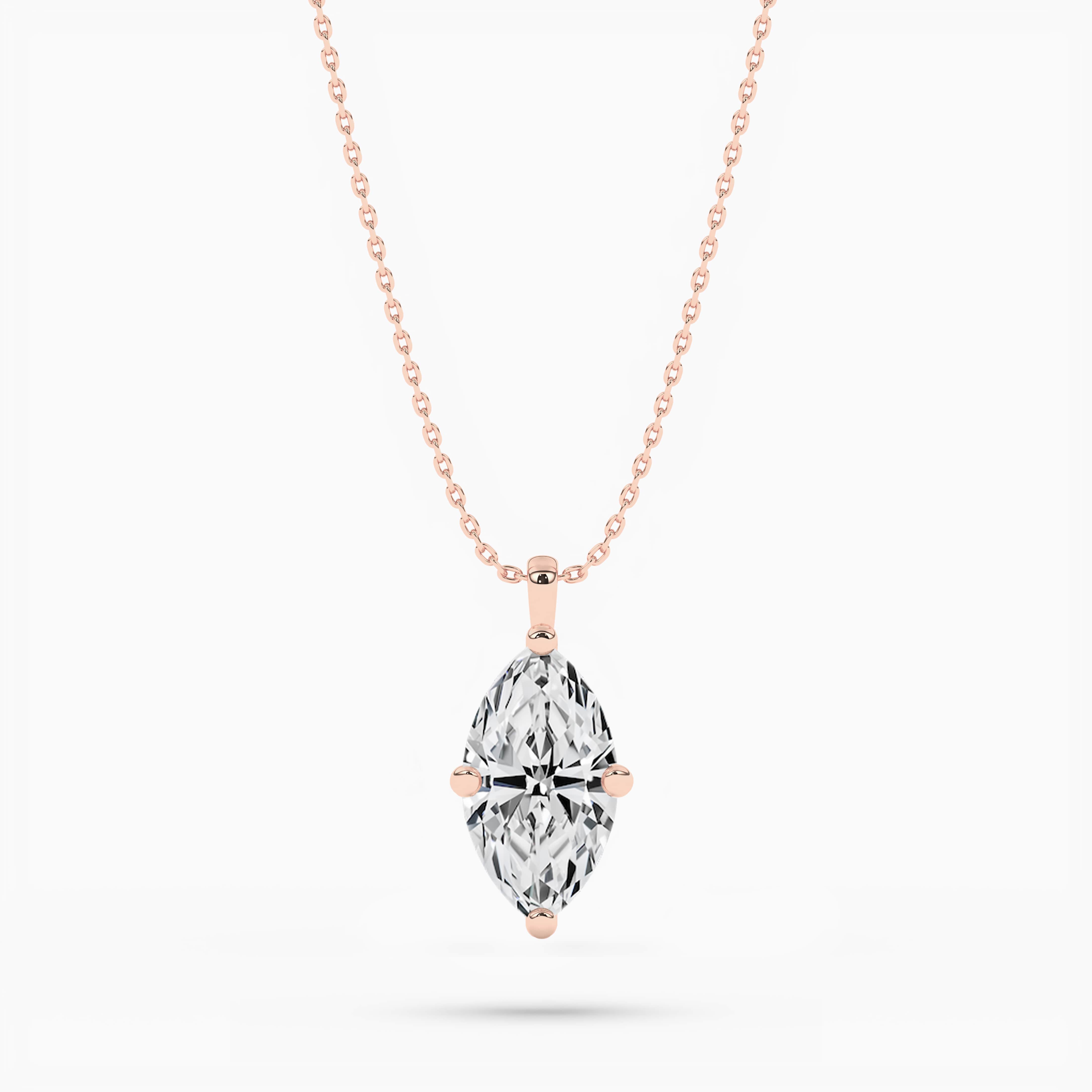 Marquise Solitaire Delicate Layered Diamond Necklace IN Rose Gold 