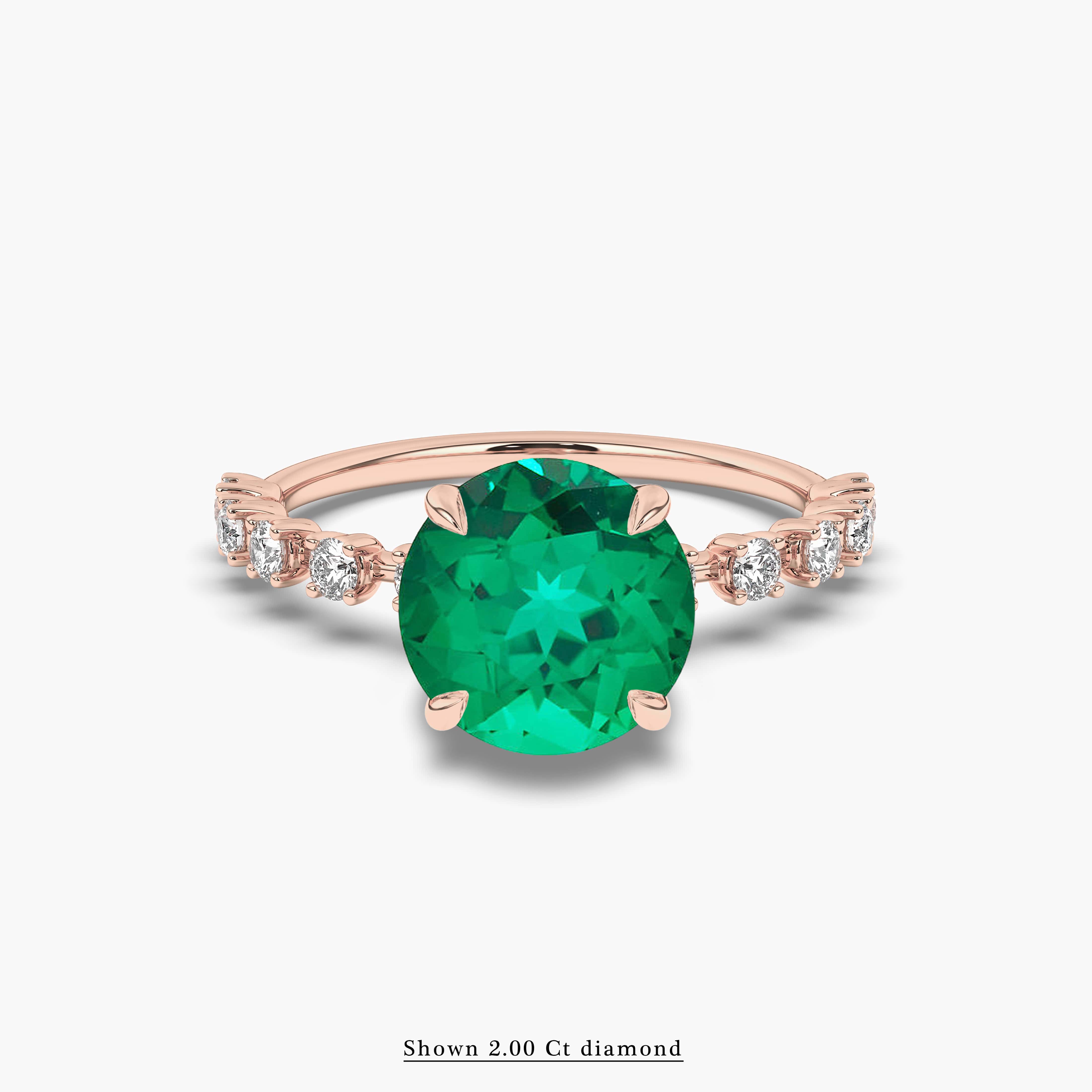 Emerald Ring Round Cut Gemstone Ring Solid Rose Gold Ring For Engagement