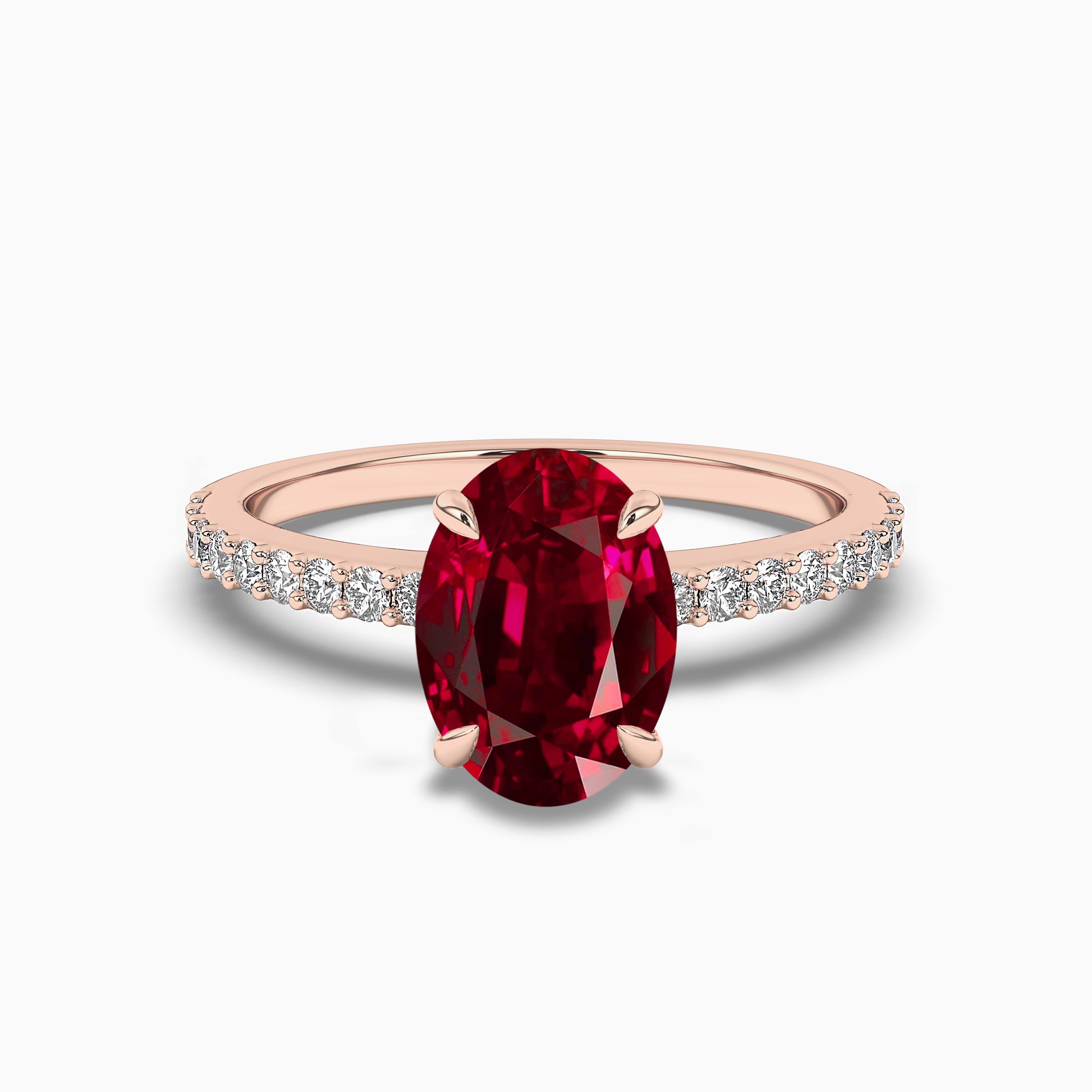 Oval Ruby Ring Rose Gold Ring And Unique diamond wedding Band Anniversary Gift