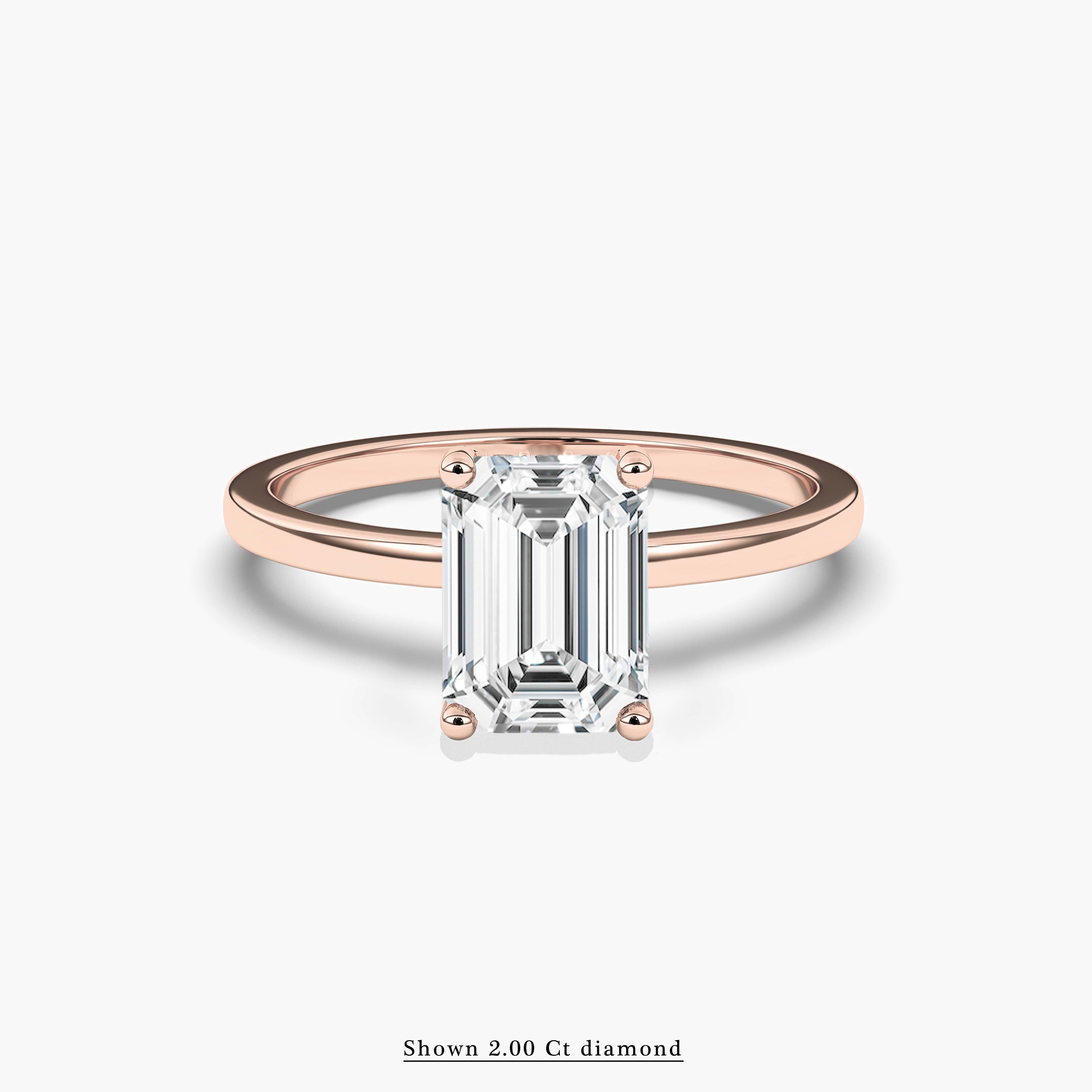 Solitaire Hidden Halo Emerald Cut Rose Gold Engagement Ring