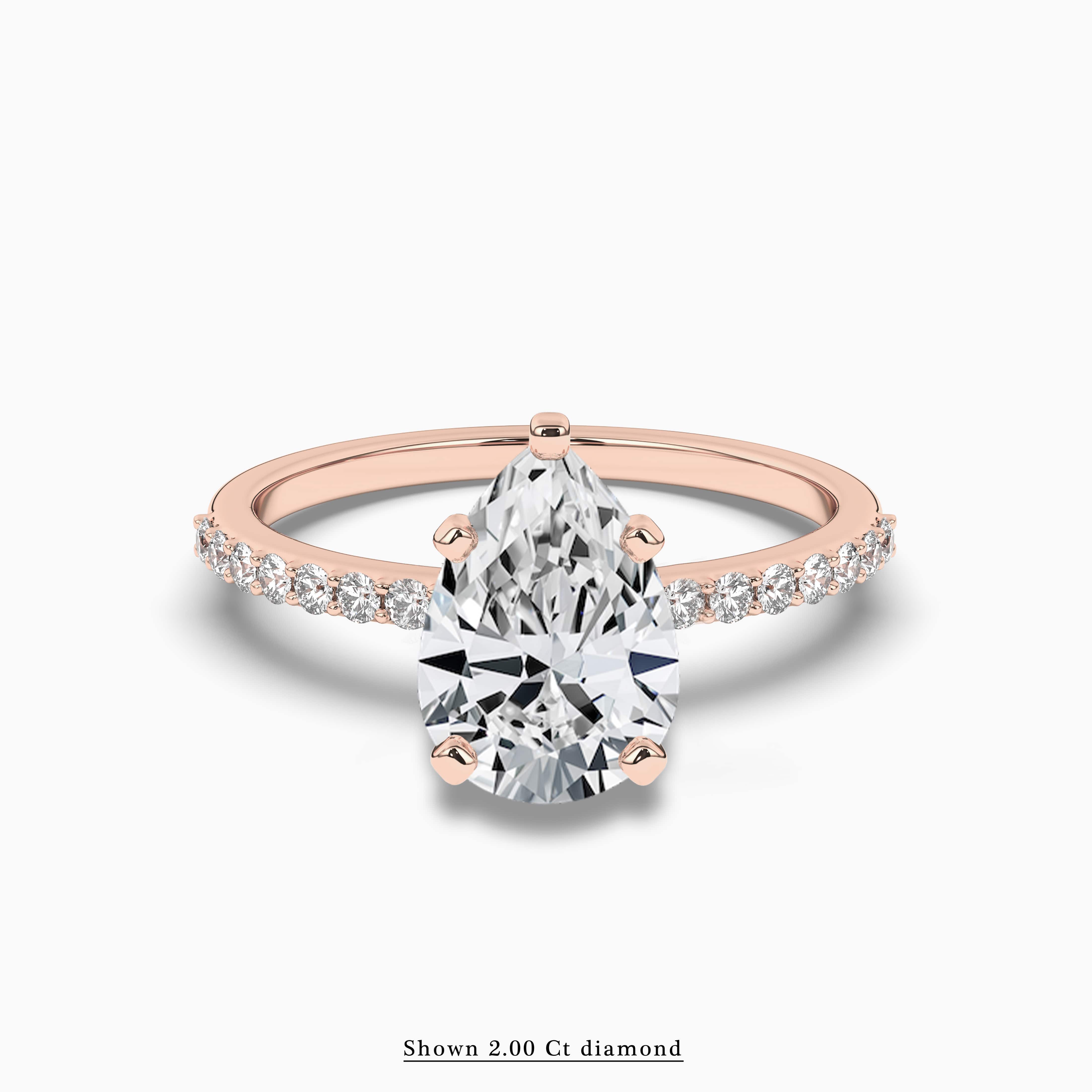 Pear Cut Solitaire with Pave Engagement Ring in Rose  Gold