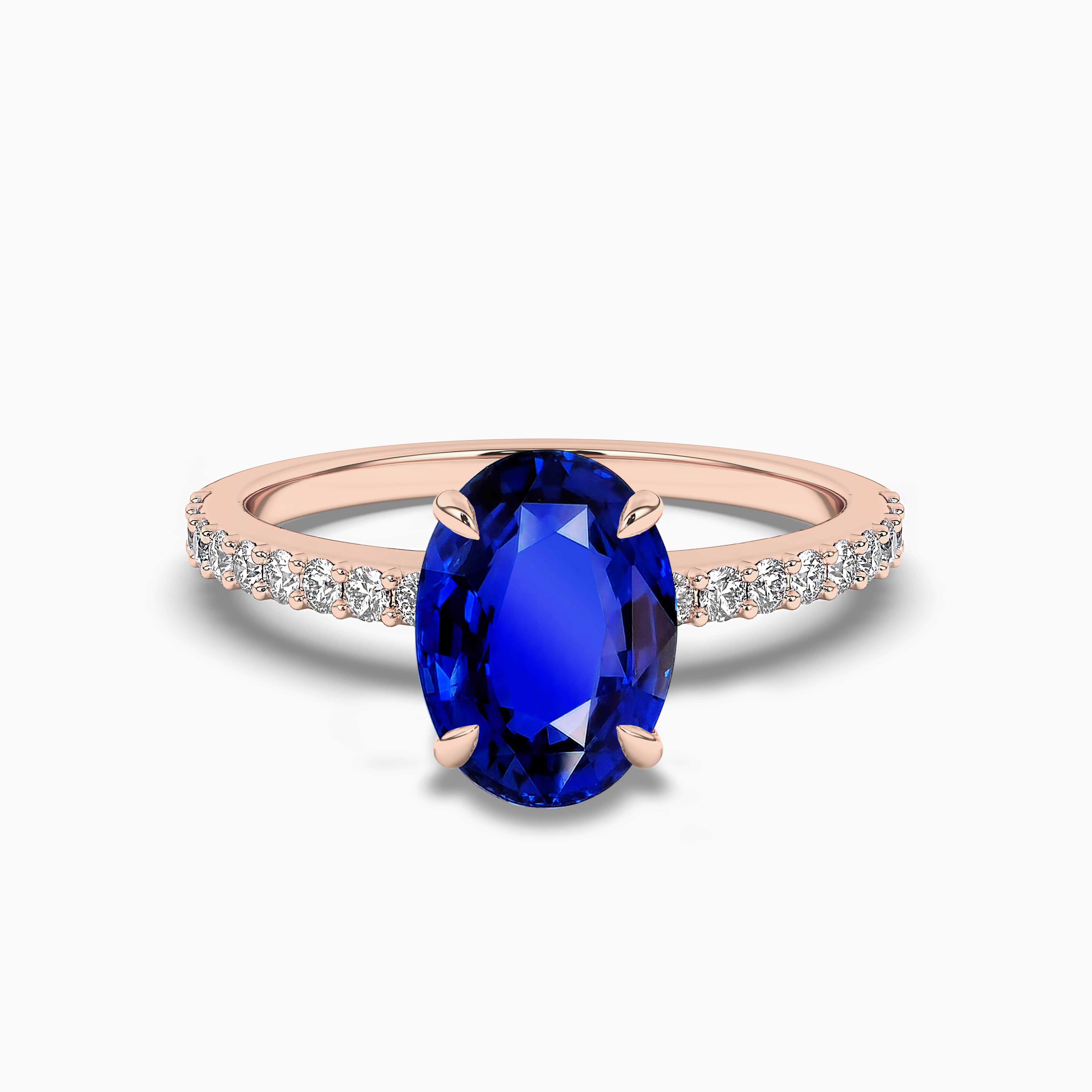 Oval Blue Sapphire and Single Row Pave Engagement Ring