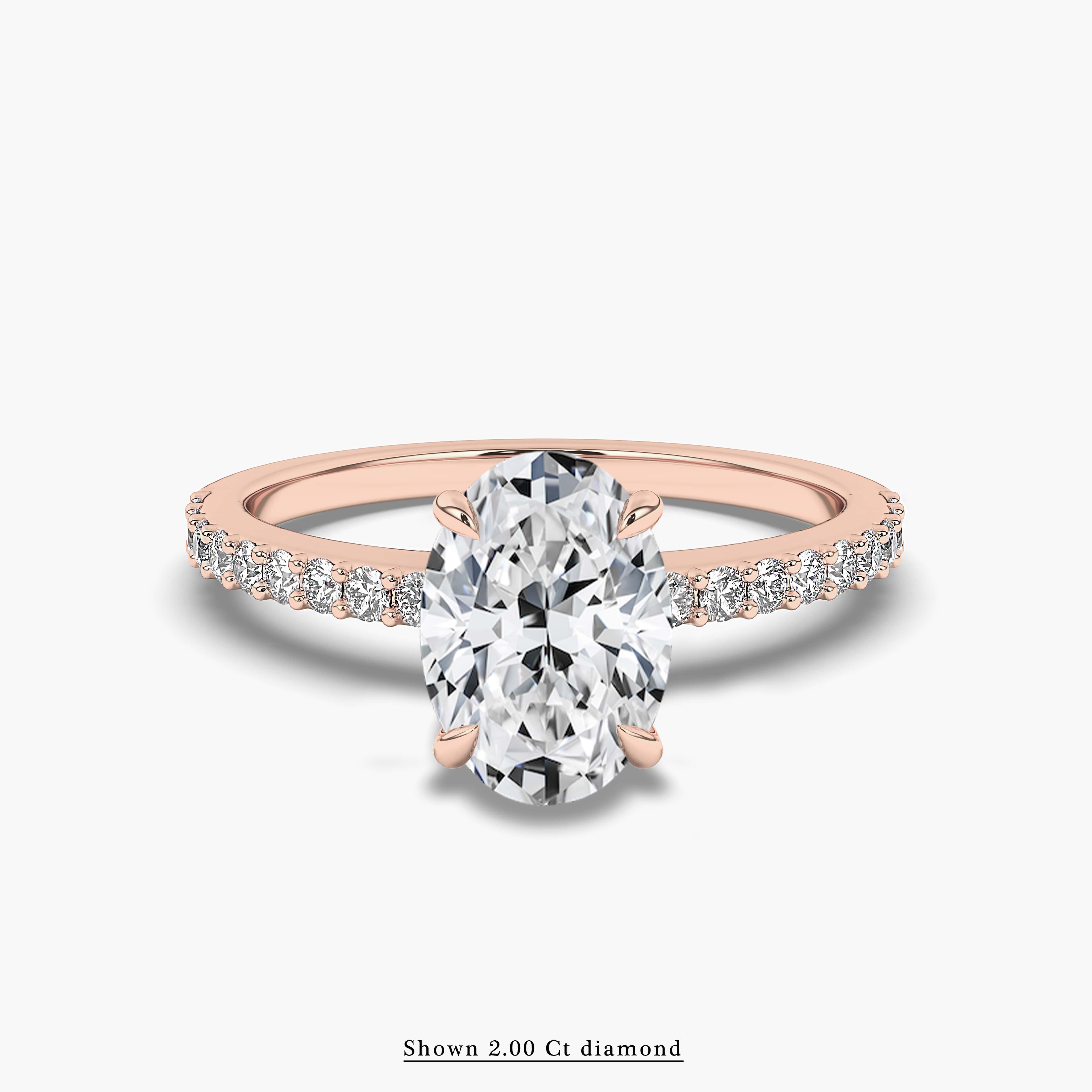 oval shape pave band solitaire engagement ring in rose gold